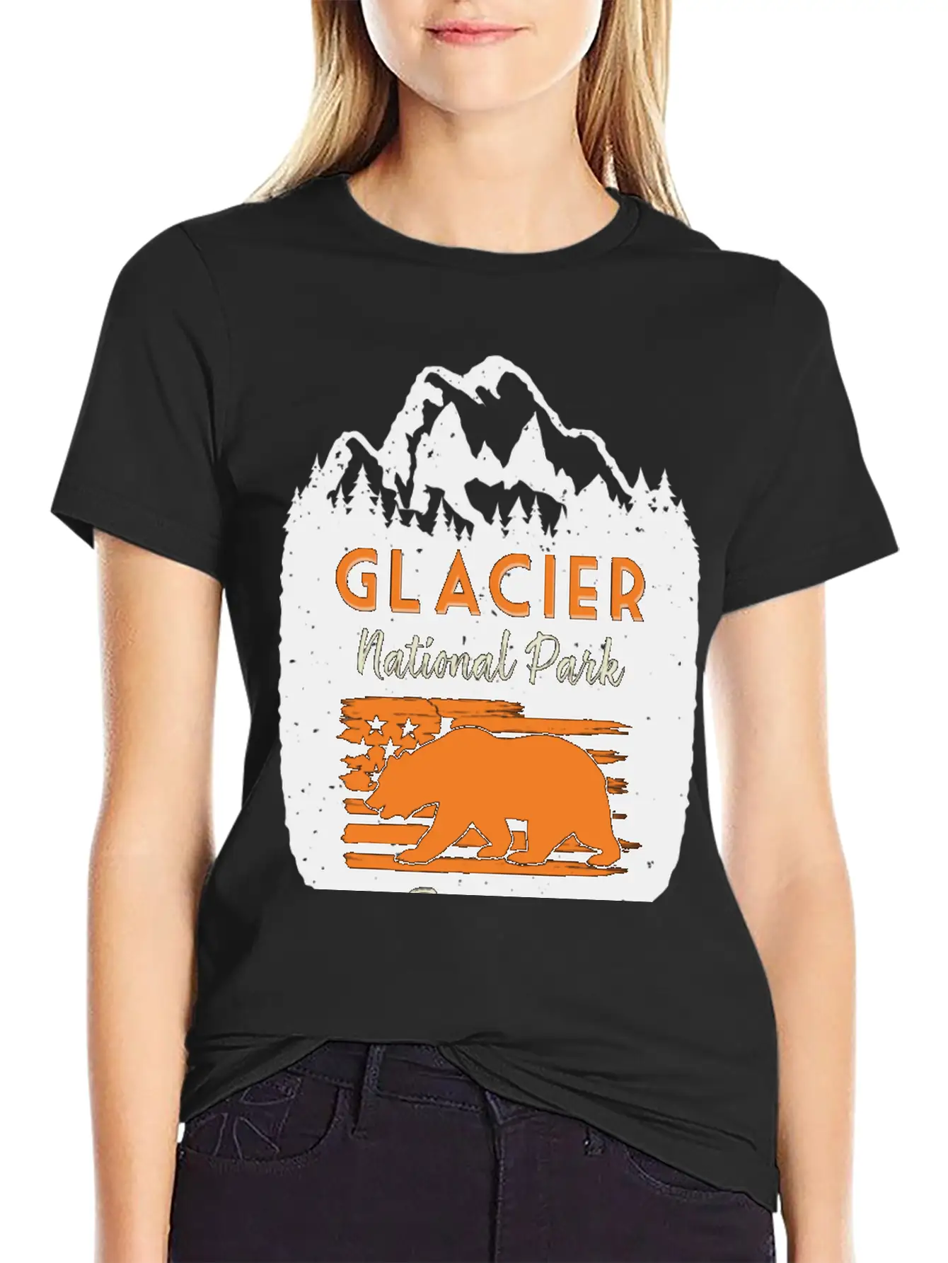 Glacier National Park Us Flag Grizzly Bear Classic Cotton Tee – Unisex Comfort For Any Season