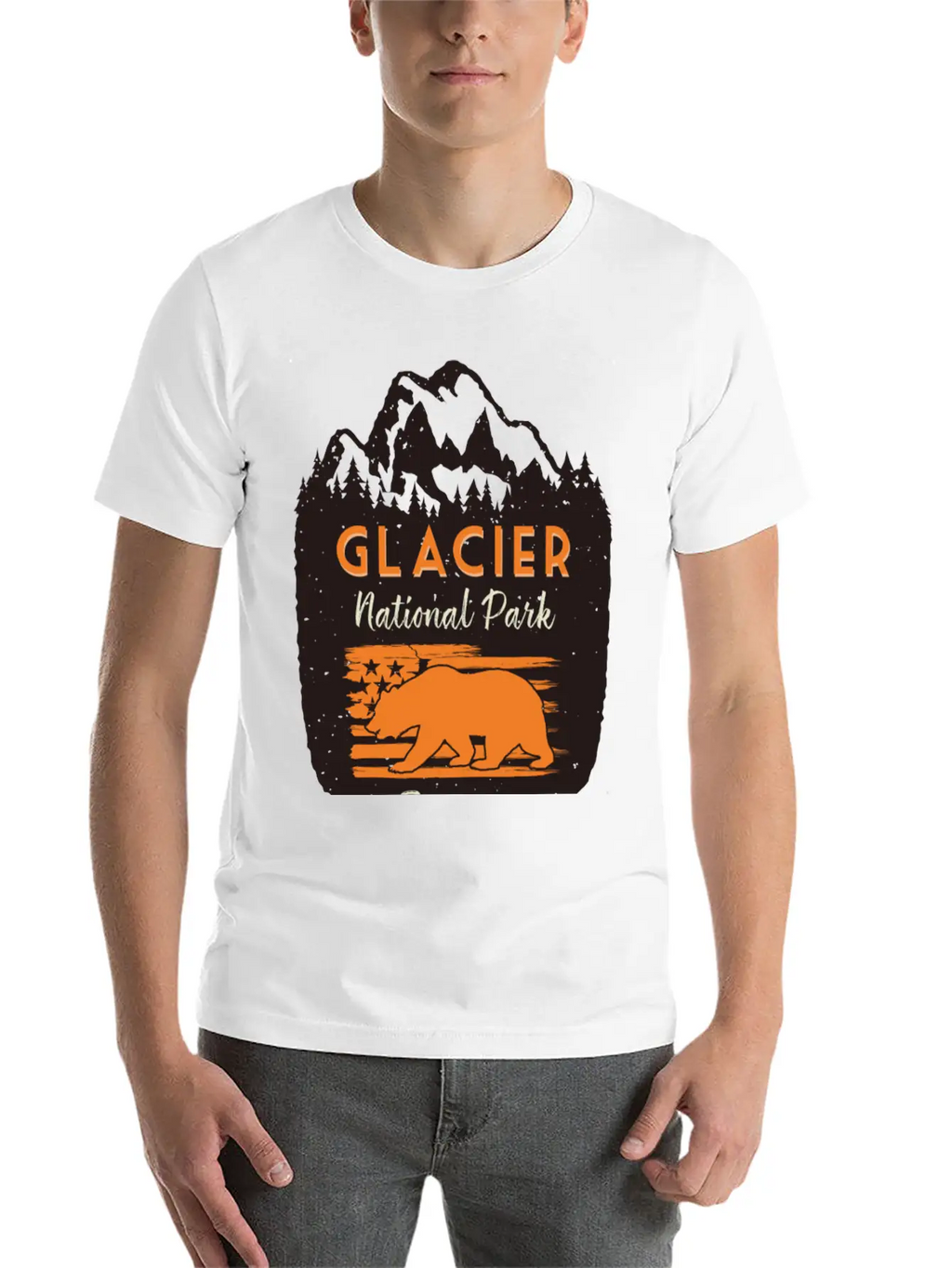 Glacier National Park Us Flag Grizzly Bear Classic Cotton Tee – Unisex Comfort For Any Season