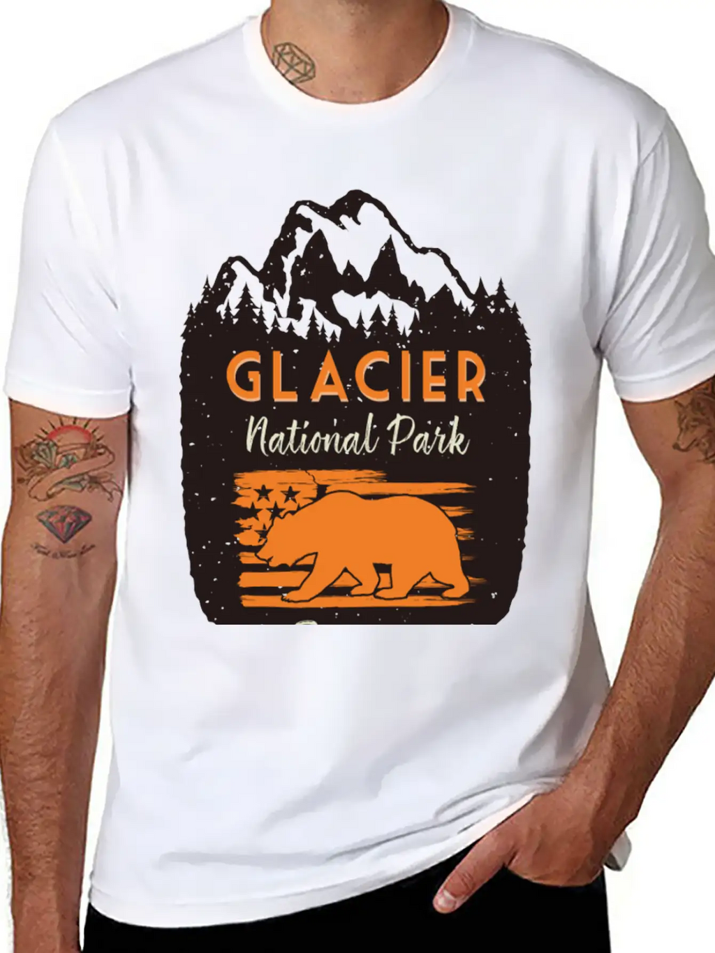 Glacier National Park Us Flag Grizzly Bear Classic Cotton Tee – Unisex Comfort For Any Season