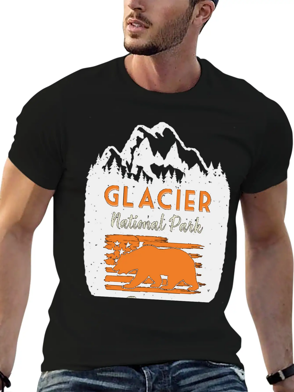 Glacier National Park Us Flag Grizzly Bear Classic Cotton Tee – Unisex Comfort For Any Season
