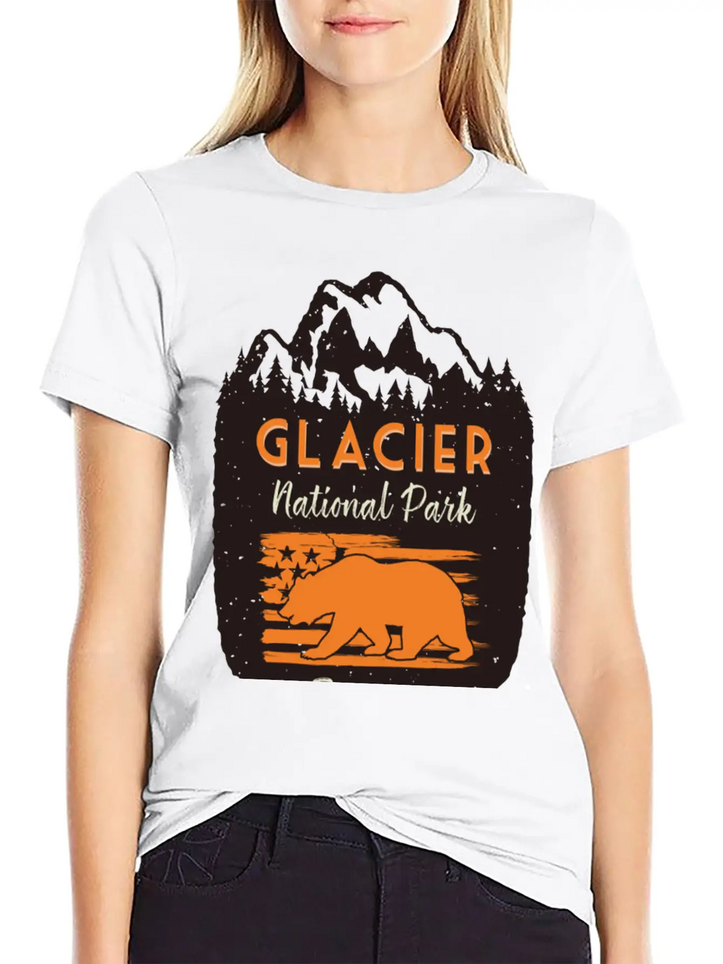 Glacier National Park Us Flag Grizzly Bear Classic Cotton Tee – Unisex Comfort For Any Season