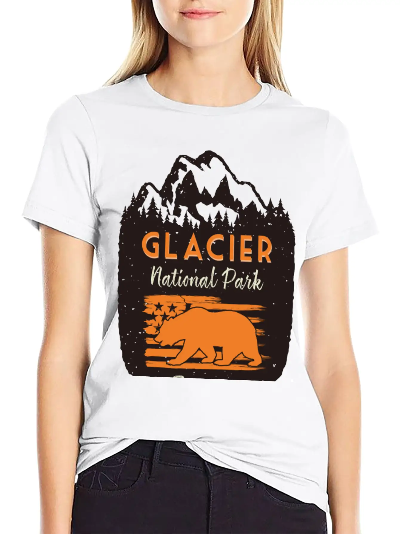 Glacier National Park Us Flag Grizzly Bear Classic Cotton Tee – Unisex Comfort For Any Season