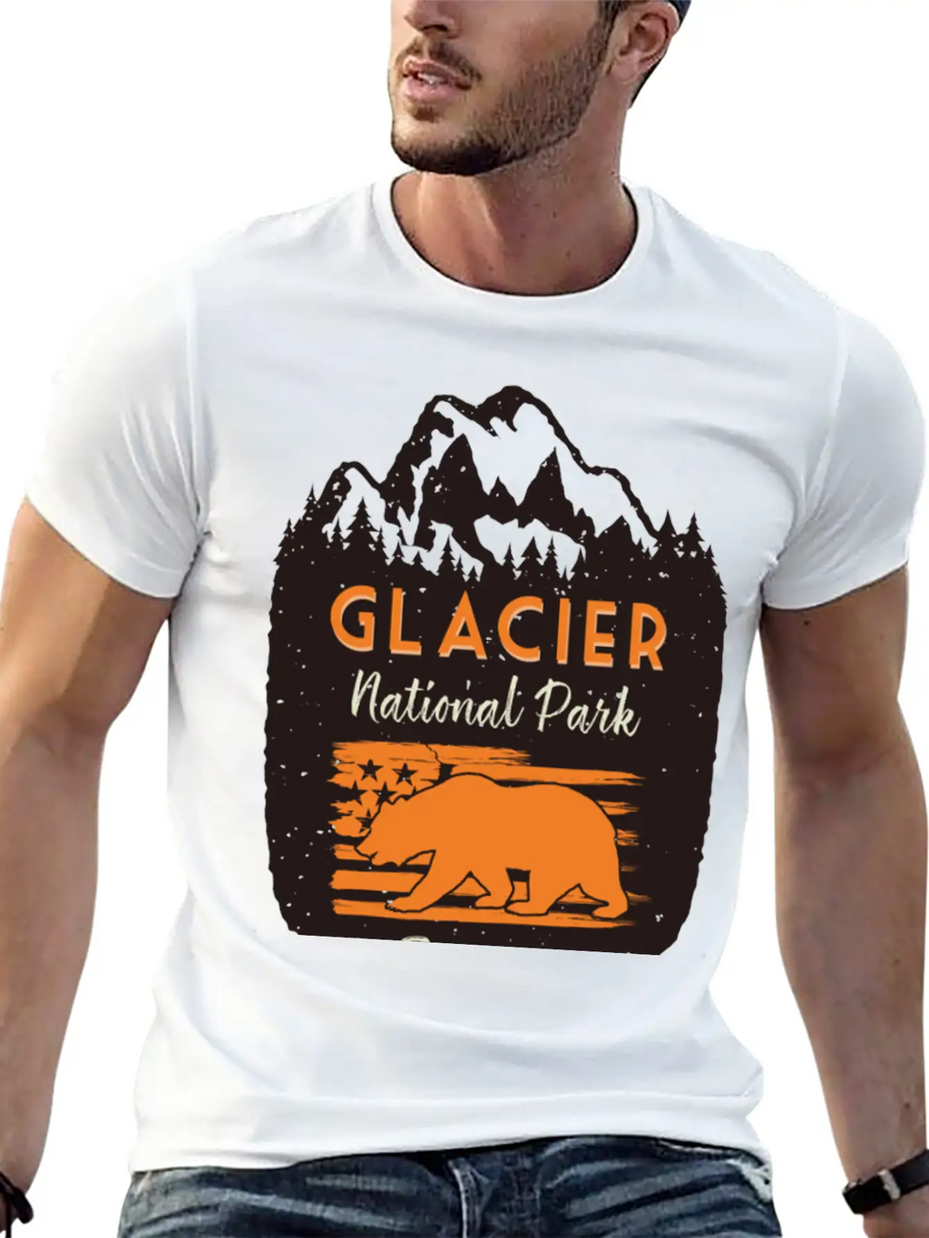 Glacier National Park Us Flag Grizzly Bear Classic Cotton Tee – Unisex Comfort For Any Season