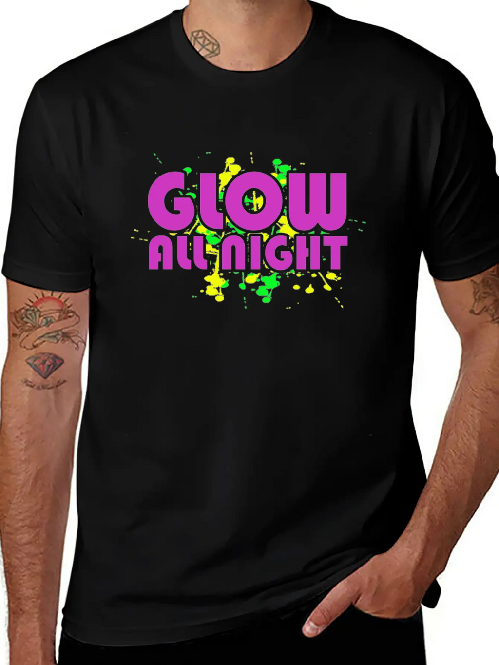 Glow All Night T-Shirt Glowing Effet Retro Glow Breathable Soft Cotton T-Shirt – Timeless Casual Look