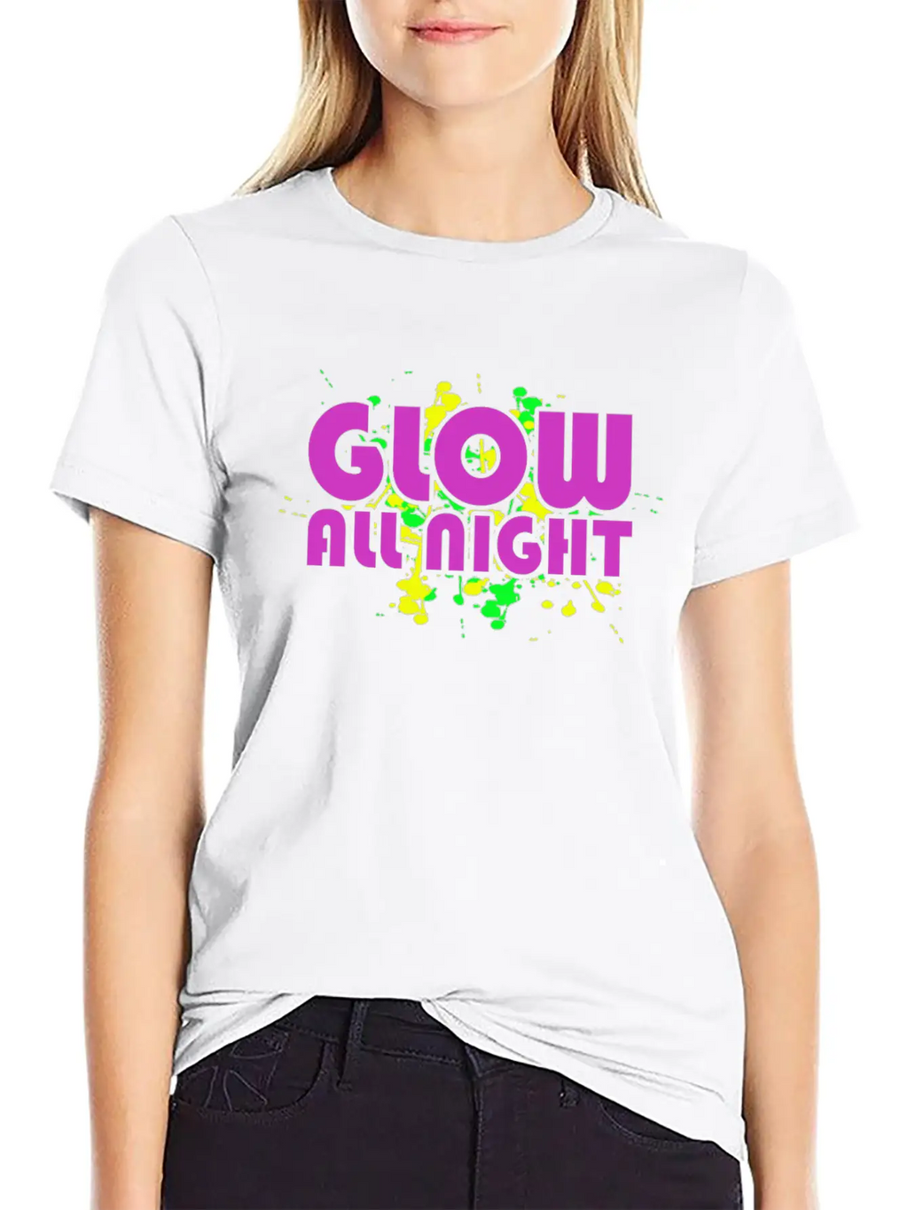 Glow All Night T-Shirt Glowing Effet Retro Glow Breathable Soft Cotton T-Shirt – Timeless Casual Look