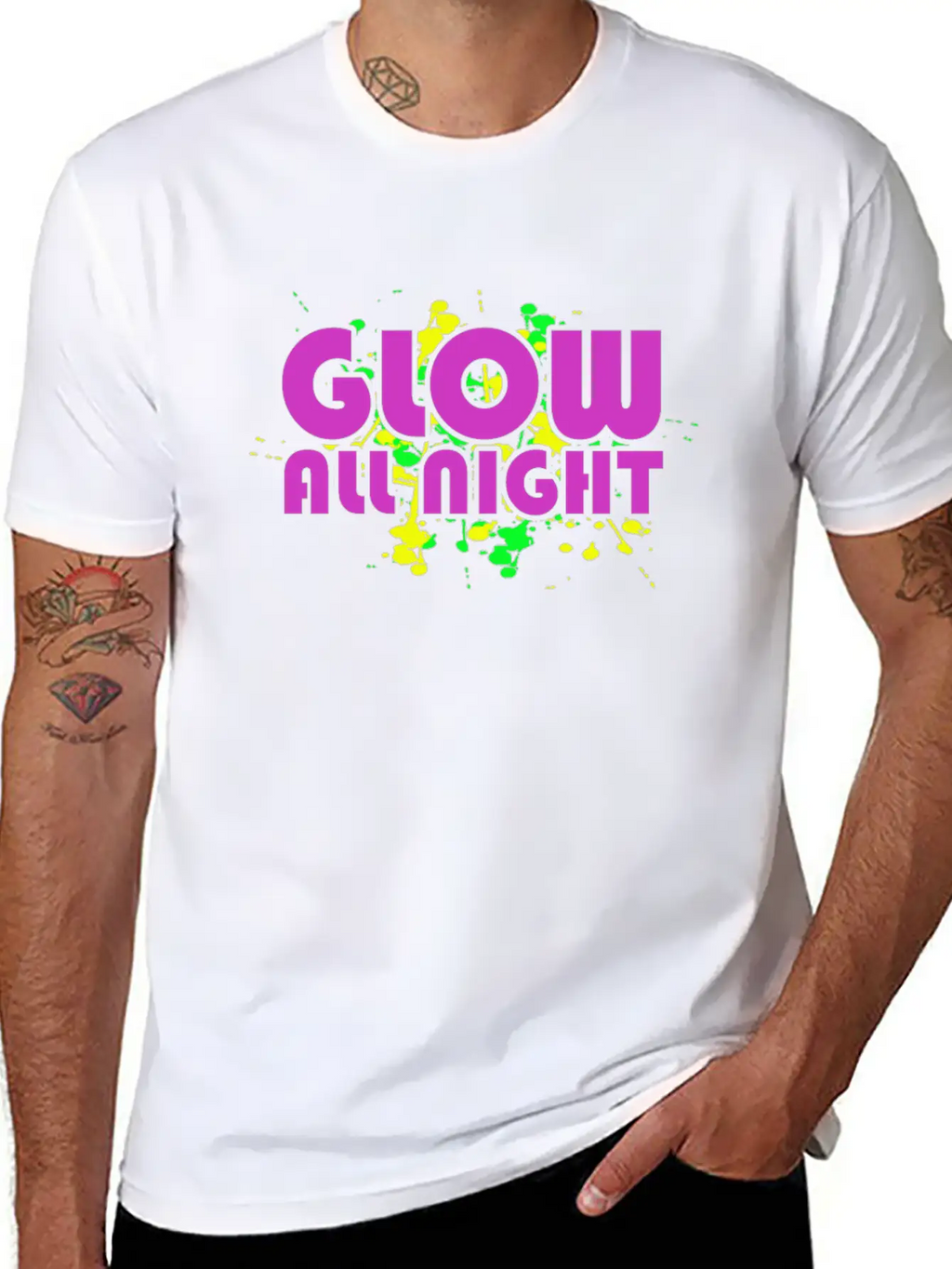 Glow All Night T-Shirt Glowing Effet Retro Glow Breathable Soft Cotton T-Shirt – Timeless Casual Look