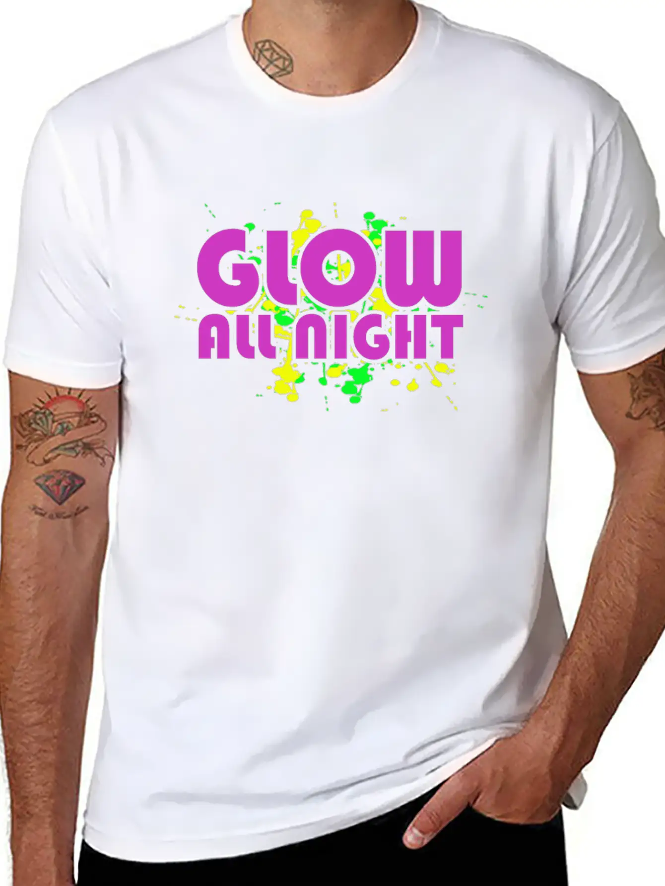 Glow All Night T-Shirt Glowing Effet Retro Glow Breathable Soft Cotton T-Shirt – Timeless Casual Look