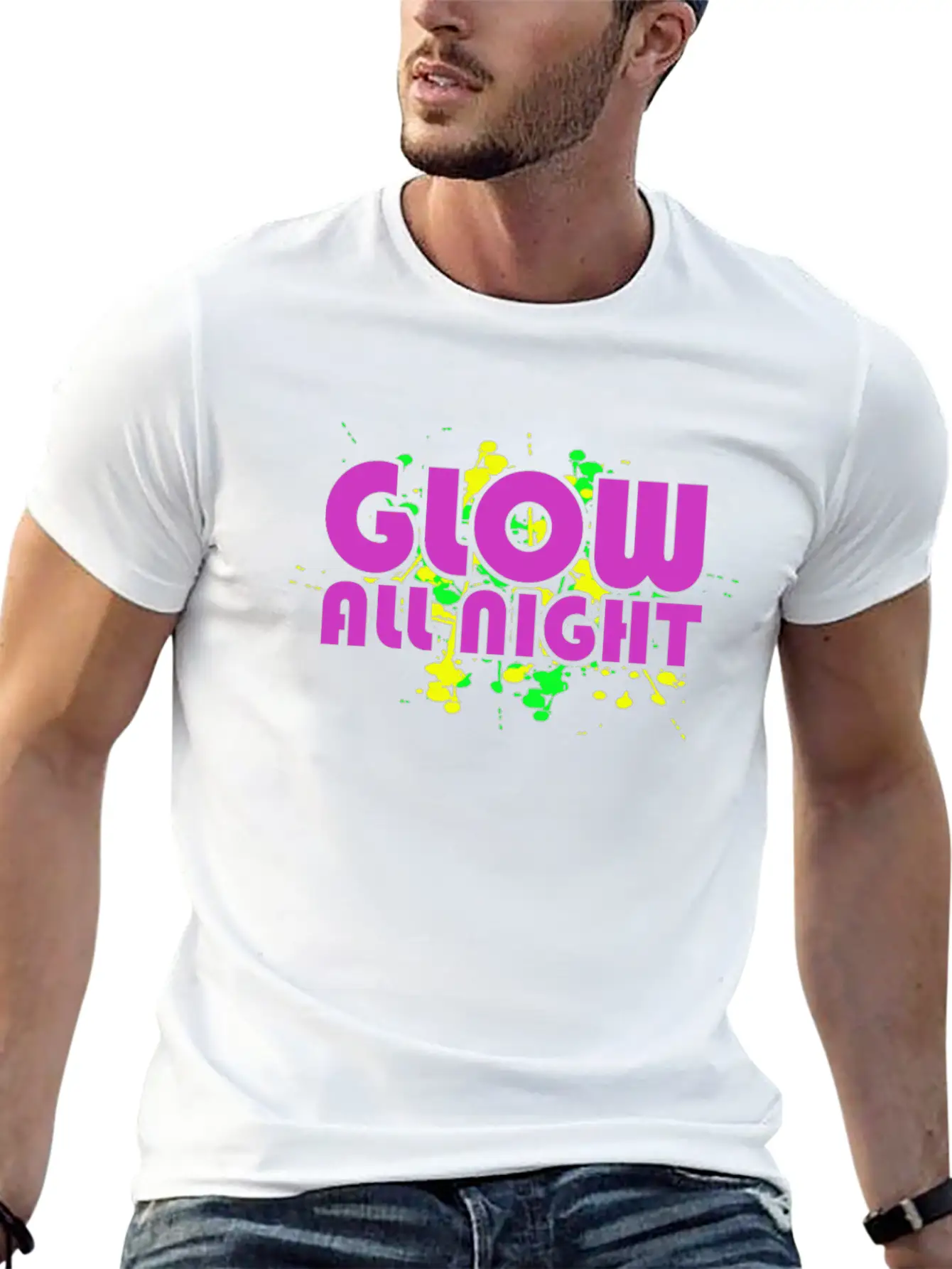 Glow All Night T-Shirt Glowing Effet Retro Glow Breathable Soft Cotton T-Shirt – Timeless Casual Look