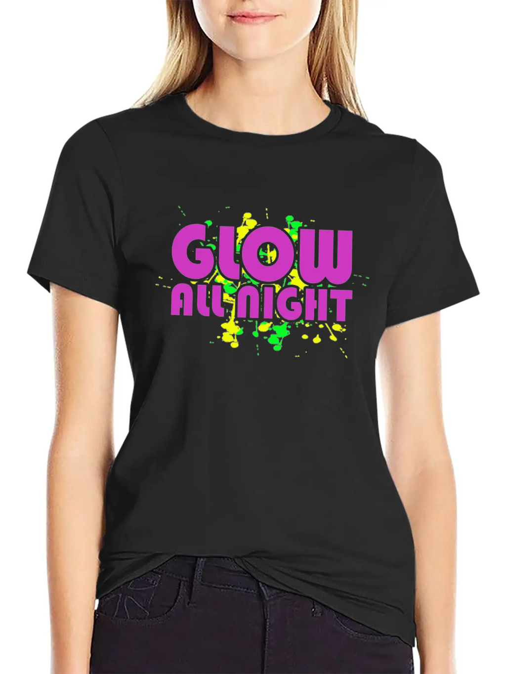 Glow All Night T-Shirt Glowing Effet Retro Glow Breathable Soft Cotton T-Shirt – Timeless Casual Look