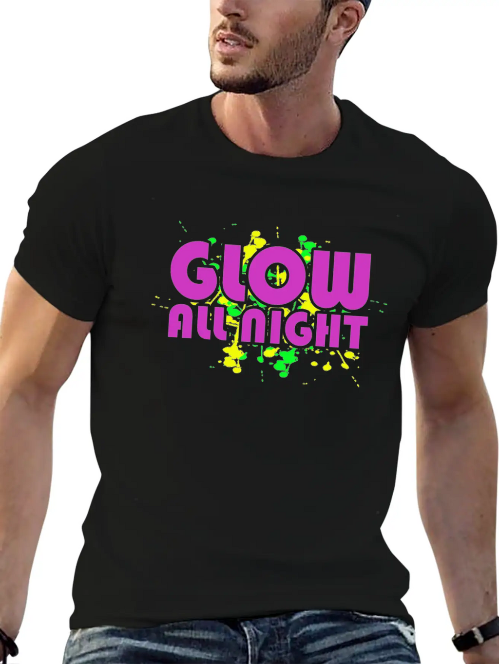 Glow All Night T-Shirt Glowing Effet Retro Glow Breathable Soft Cotton T-Shirt – Timeless Casual Look