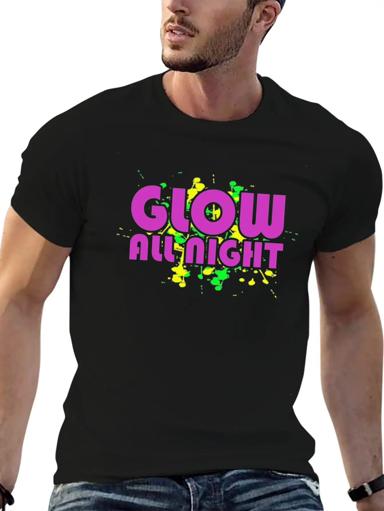 Glow All Night T-Shirt Glowing Effet Retro Glow Breathable Soft Cotton T-Shirt – Timeless Casual Look