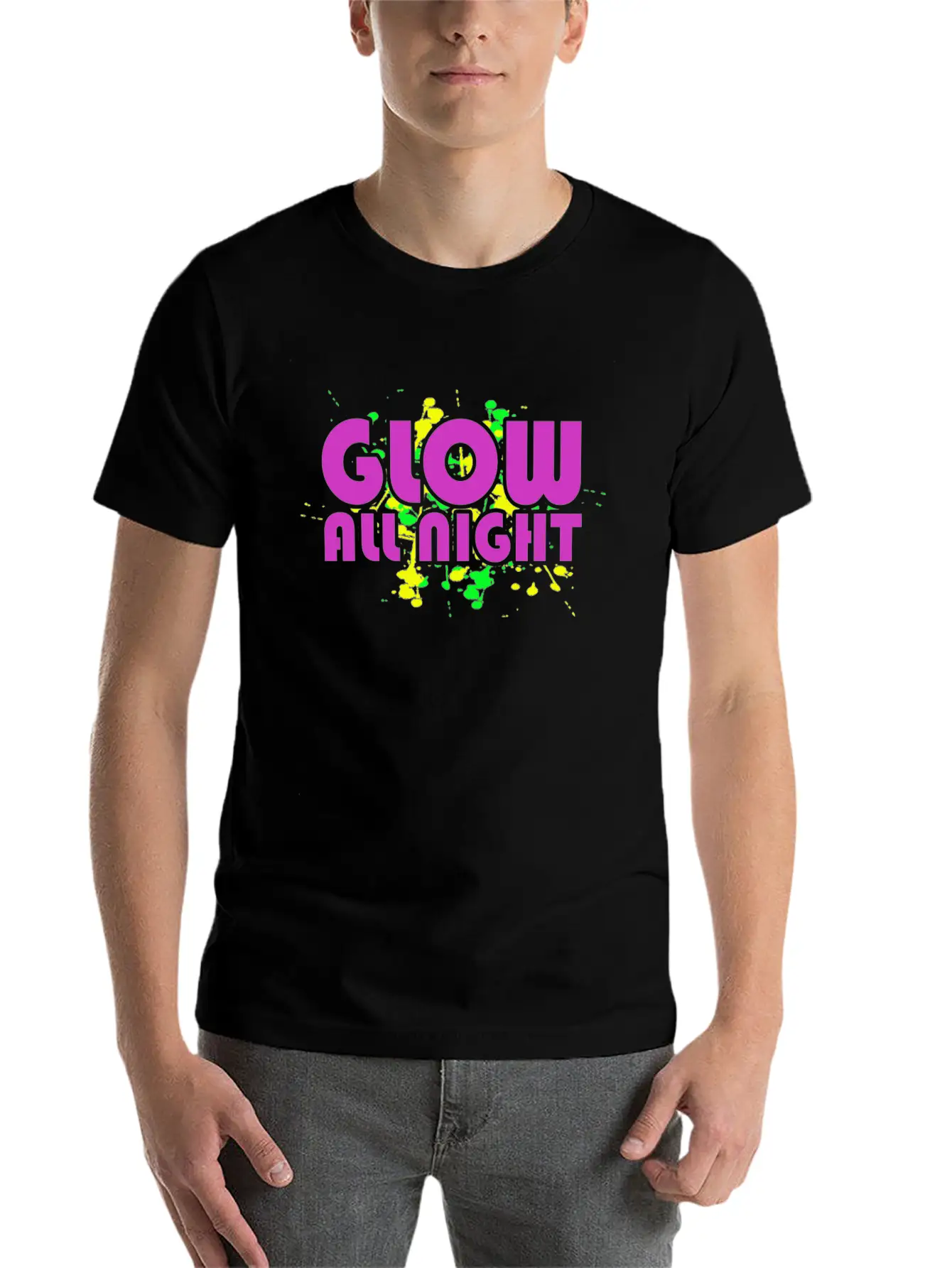 Glow All Night T-Shirt Glowing Effet Retro Glow Breathable Soft Cotton T-Shirt – Timeless Casual Look