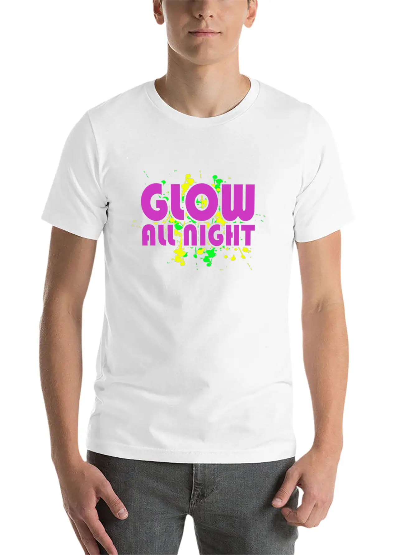 Glow All Night T-Shirt Glowing Effet Retro Glow Breathable Soft Cotton T-Shirt – Timeless Casual Look