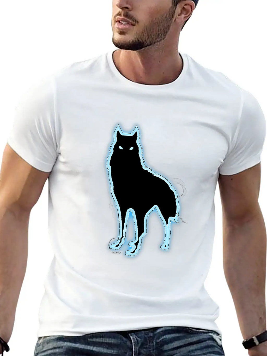 Glowing Blue Wolf Design - Wolf Lovers Or Animal Essential Cotton Tee For Daily Outfits – Unisex Style