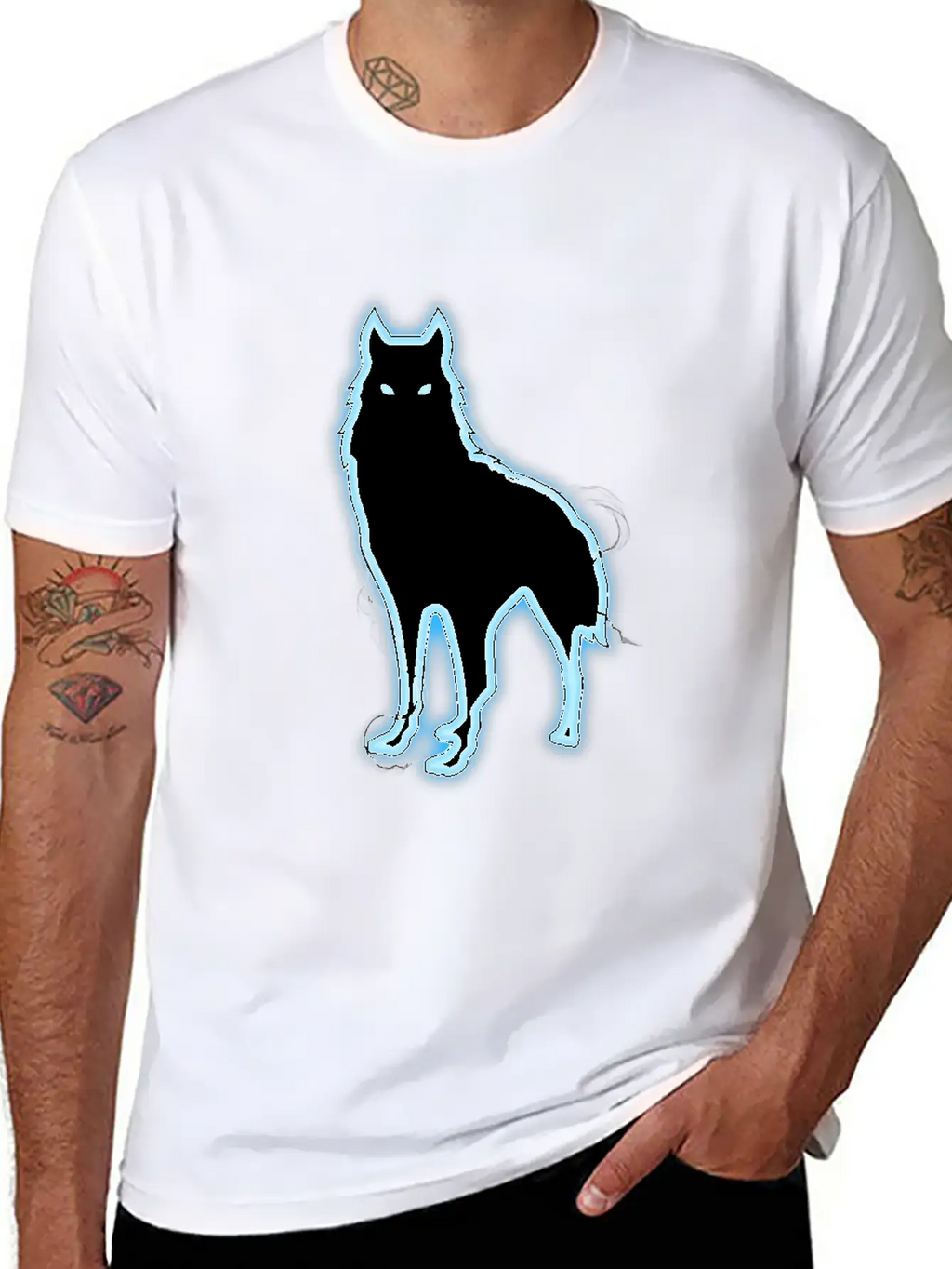 Glowing Blue Wolf Design - Wolf Lovers Or Animal Essential Cotton Tee For Daily Outfits – Unisex Style