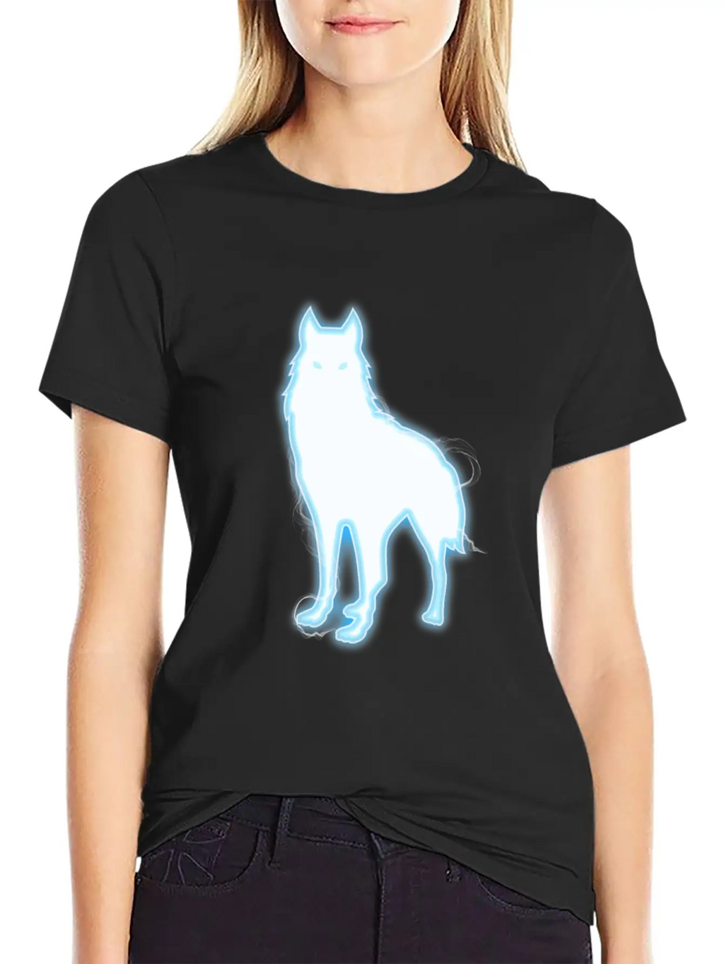 Glowing Blue Wolf Design - Wolf Lovers Or Animal Essential Cotton Tee For Daily Outfits – Unisex Style
