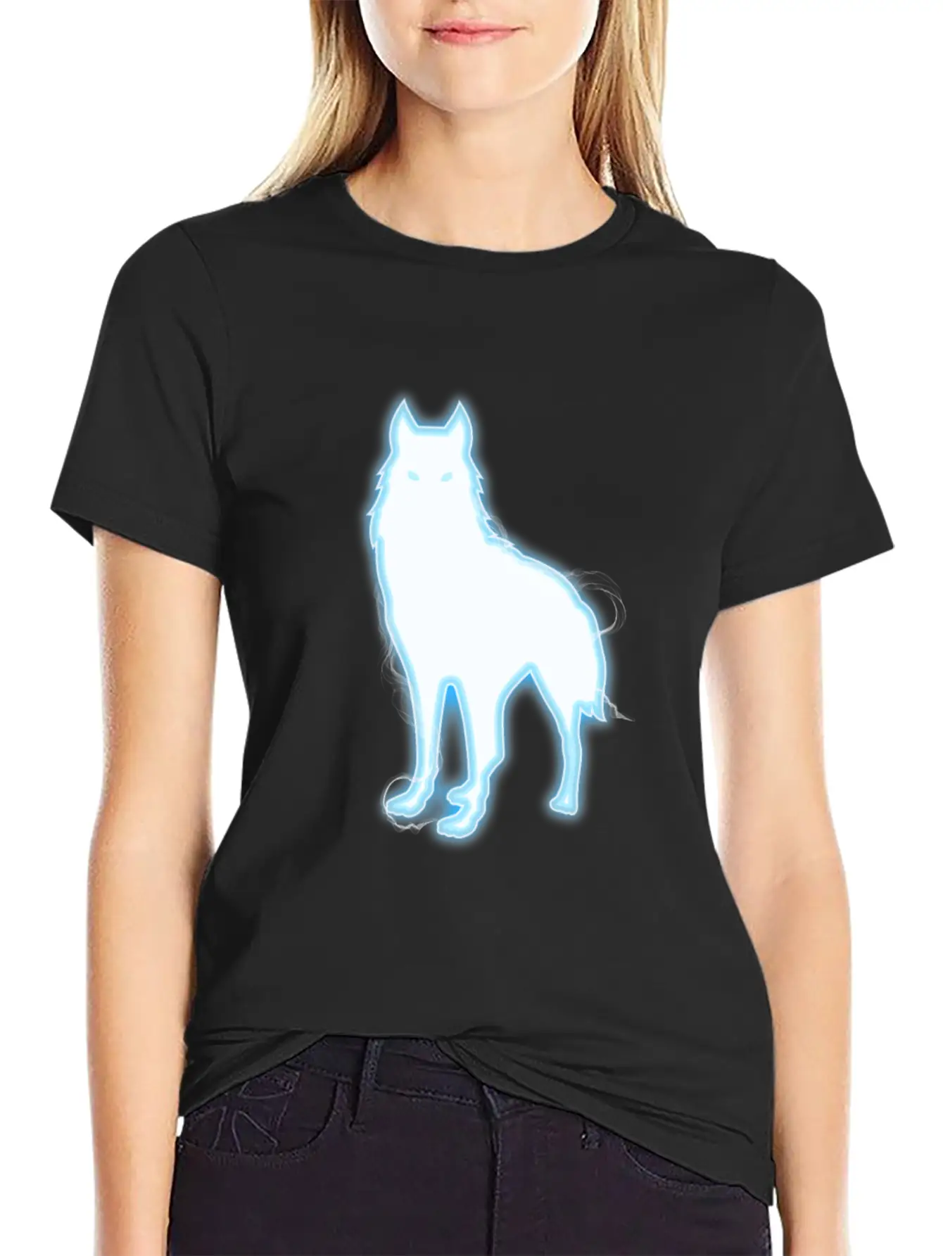 Glowing Blue Wolf Design - Wolf Lovers Or Animal Essential Cotton Tee For Daily Outfits – Unisex Style