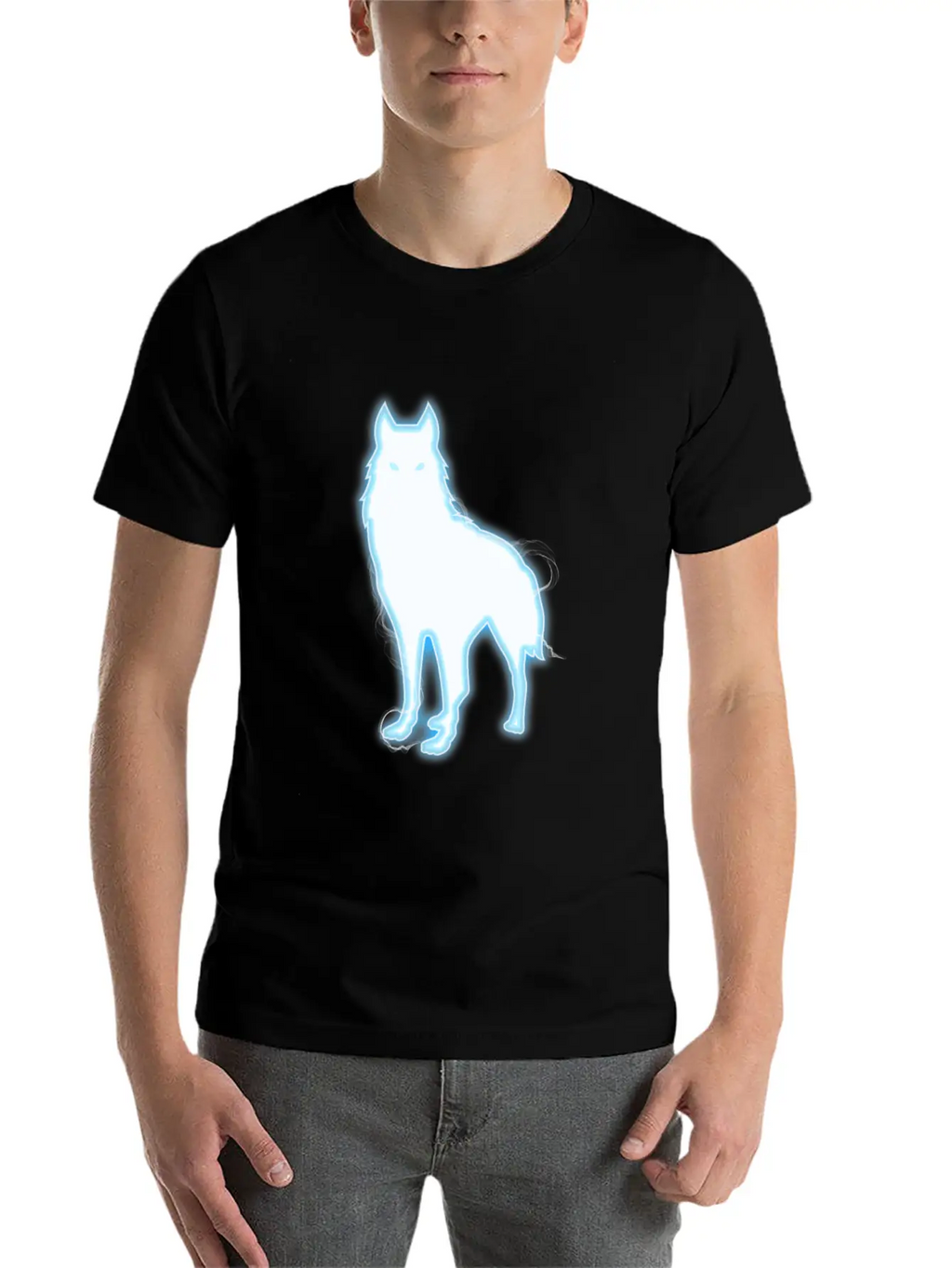 Glowing Blue Wolf Design - Wolf Lovers Or Animal Essential Cotton Tee For Daily Outfits – Unisex Style