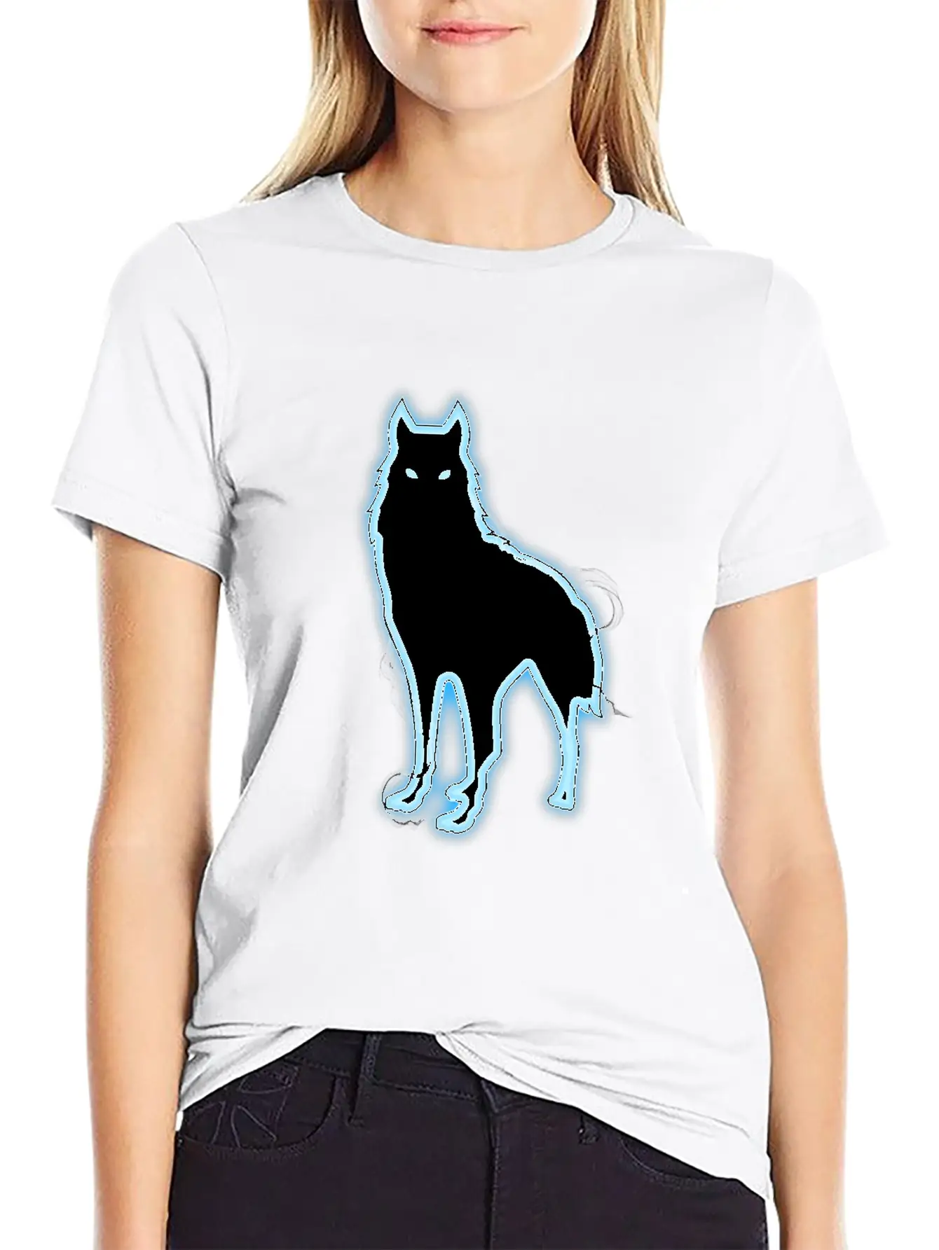 Glowing Blue Wolf Design - Wolf Lovers Or Animal Essential Cotton Tee For Daily Outfits – Unisex Style