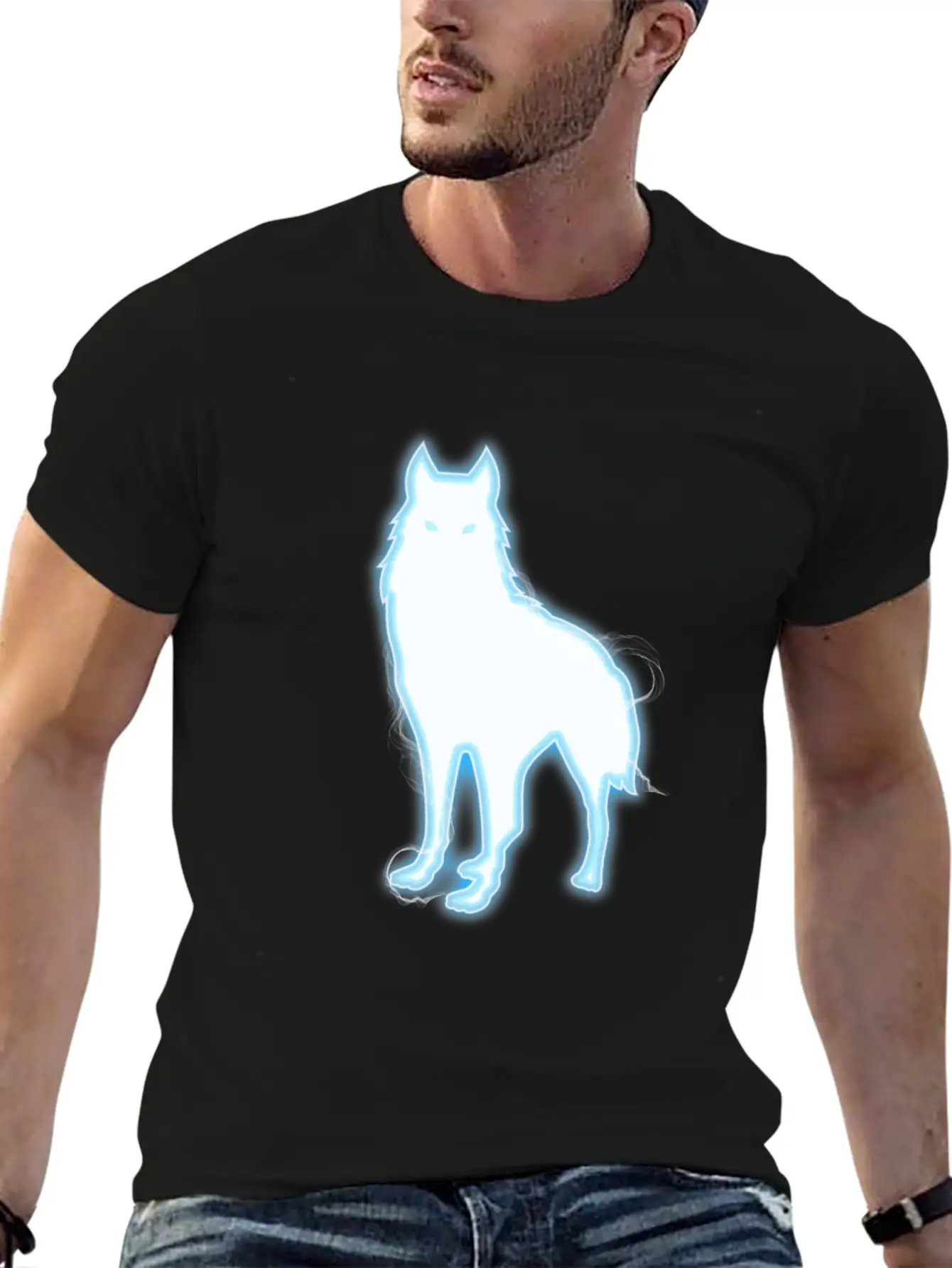 Glowing Blue Wolf Design - Wolf Lovers Or Animal Essential Cotton Tee For Daily Outfits – Unisex Style