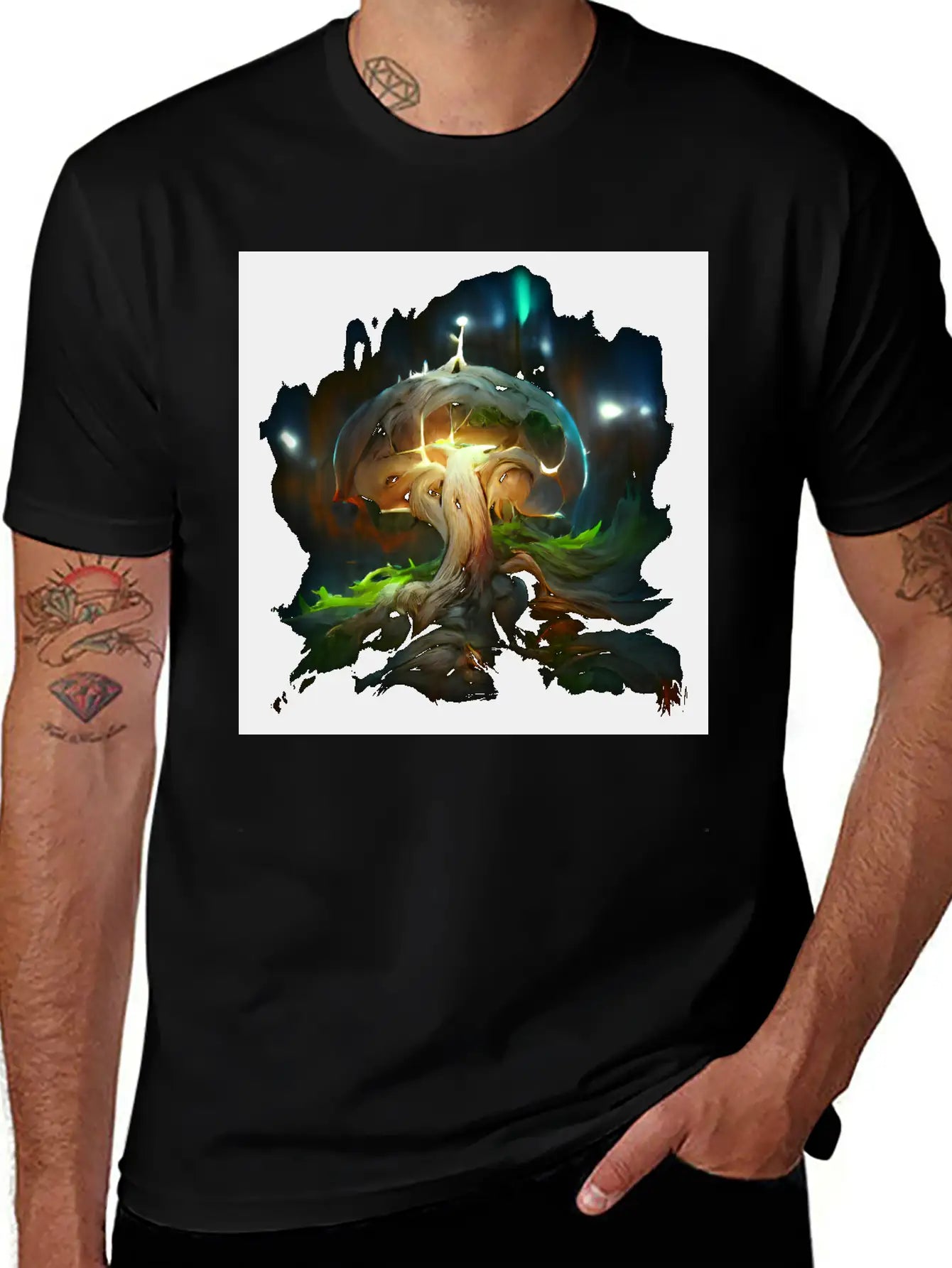Glowing Fantasy Surreal Mushroom Tree Classic Cotton Tee – Unisex Comfort For Any Season