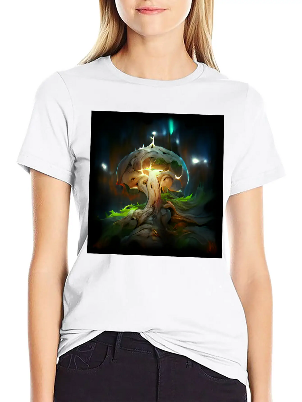 Glowing Fantasy Surreal Mushroom Tree Classic Cotton Tee – Unisex Comfort For Any Season