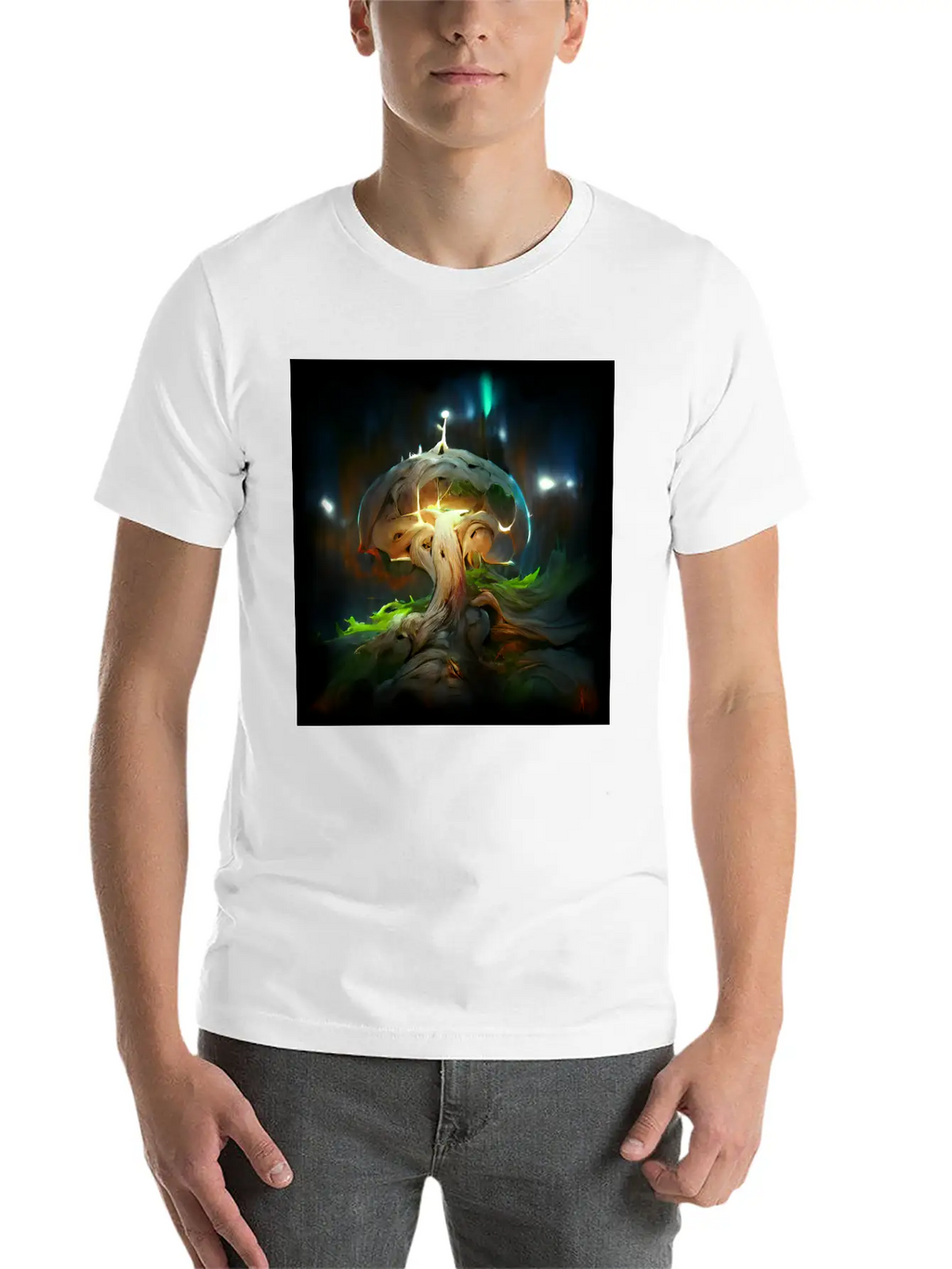 Glowing Fantasy Surreal Mushroom Tree Classic Cotton Tee – Unisex Comfort For Any Season