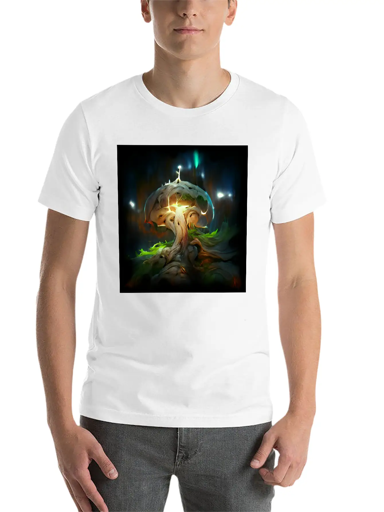Glowing Fantasy Surreal Mushroom Tree Classic Cotton Tee – Unisex Comfort For Any Season