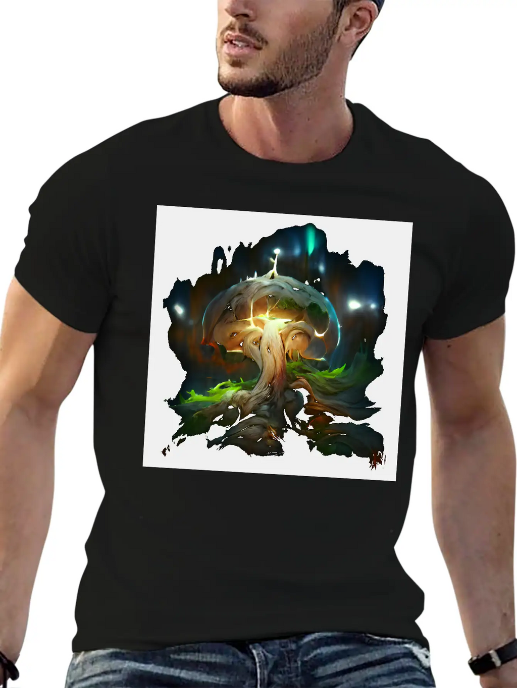 Glowing Fantasy Surreal Mushroom Tree Classic Cotton Tee – Unisex Comfort For Any Season