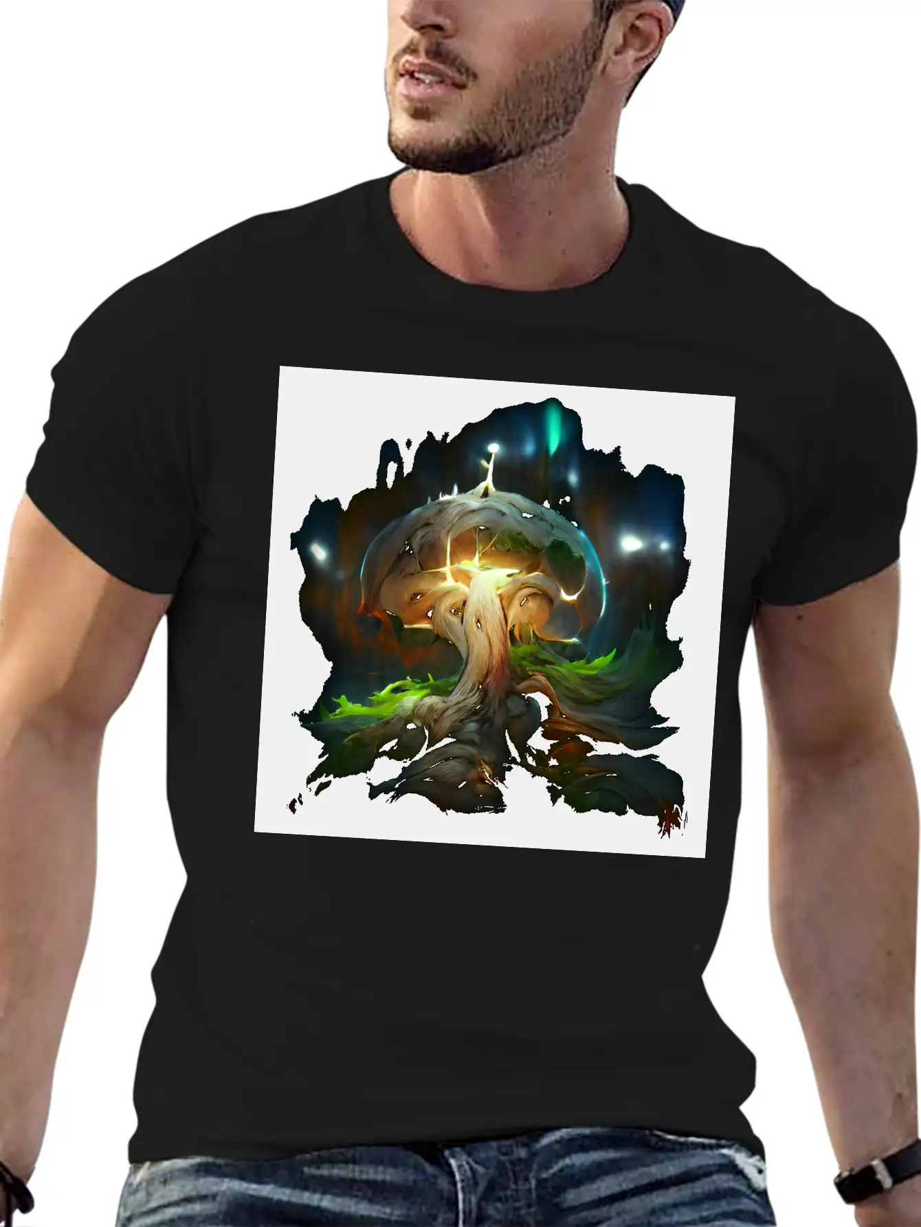 Glowing Fantasy Surreal Mushroom Tree Classic Cotton Tee – Unisex Comfort For Any Season