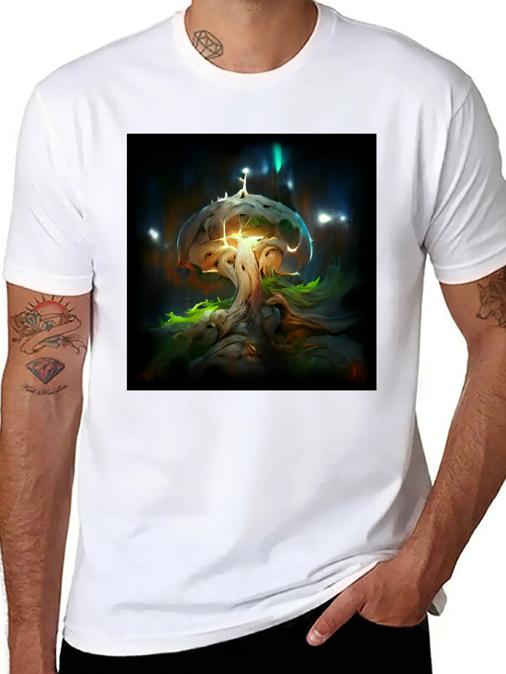 Glowing Fantasy Surreal Mushroom Tree Classic Cotton Tee – Unisex Comfort For Any Season