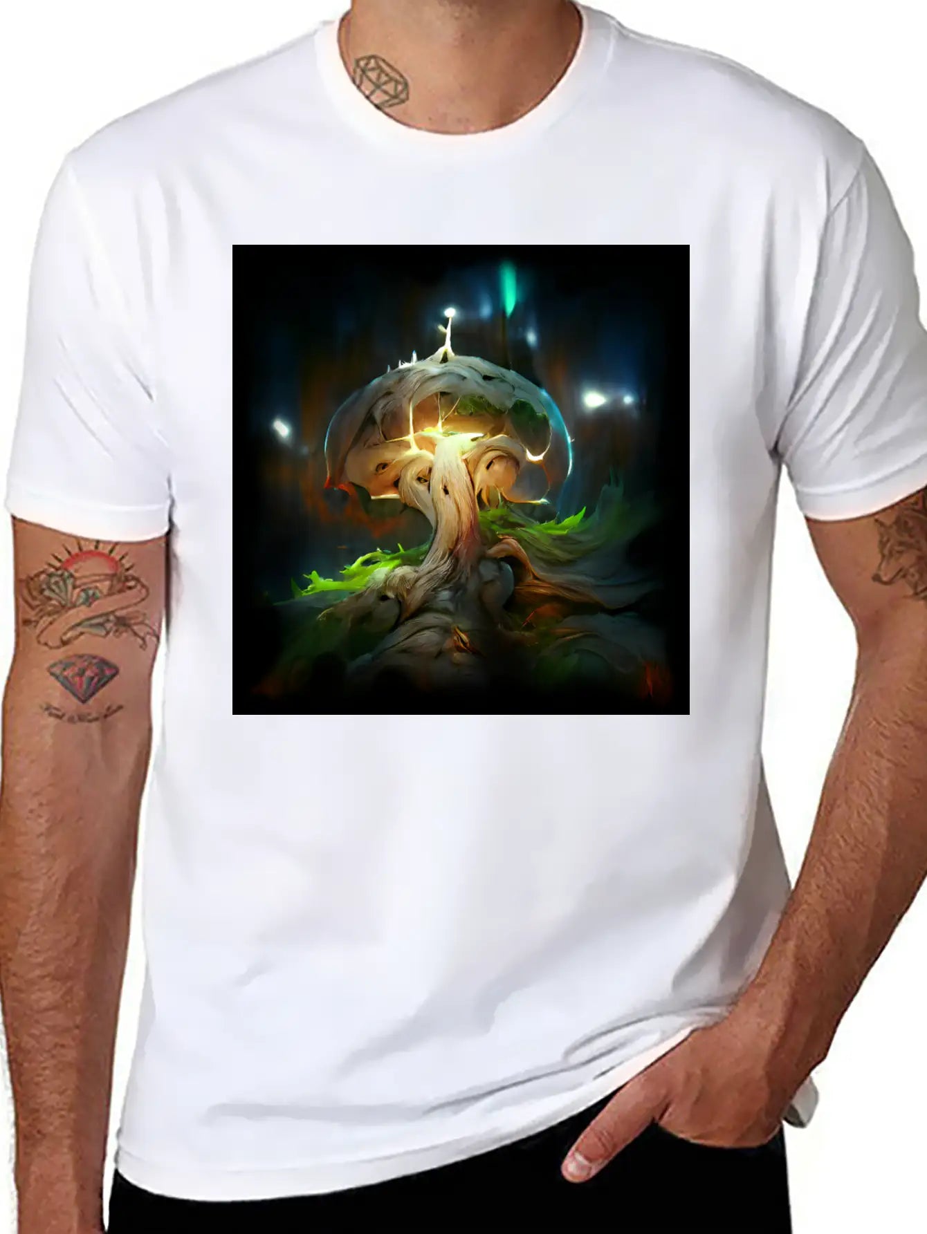 Glowing Fantasy Surreal Mushroom Tree Classic Cotton Tee – Unisex Comfort For Any Season