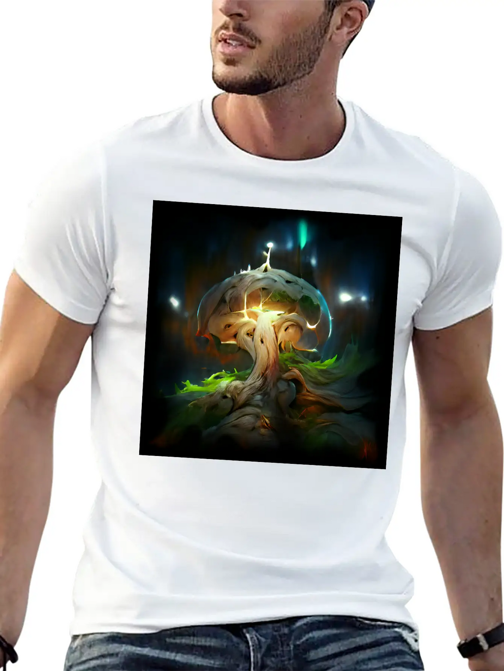 Glowing Fantasy Surreal Mushroom Tree Classic Cotton Tee – Unisex Comfort For Any Season
