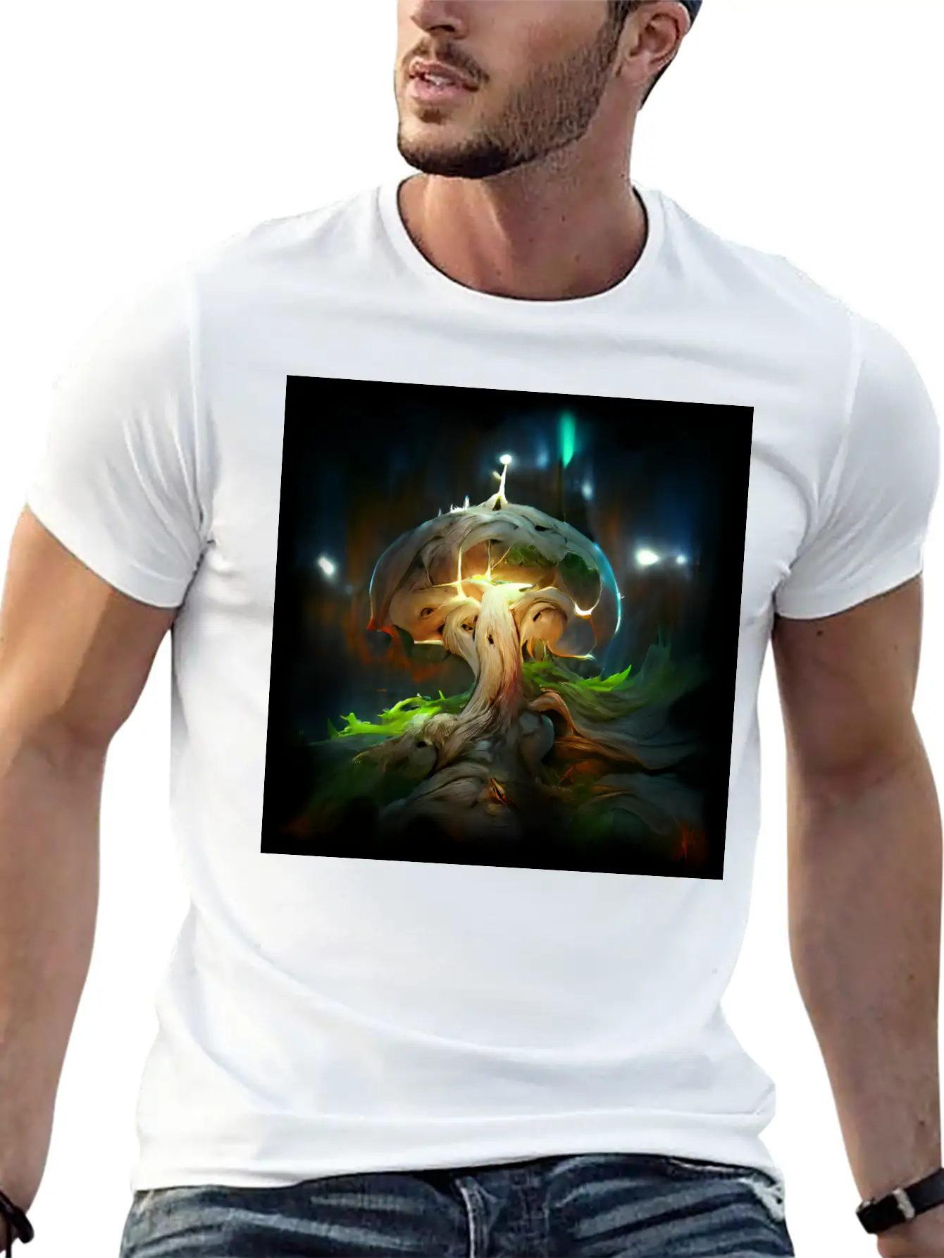 Glowing Fantasy Surreal Mushroom Tree Classic Cotton Tee – Unisex Comfort For Any Season