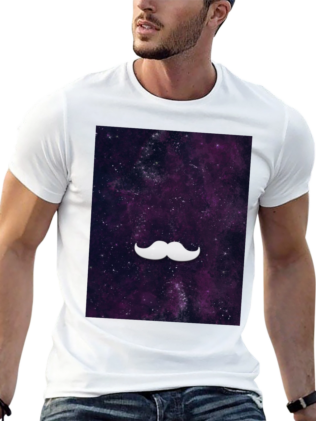 Galaxy Mustache Graphic Tee - Stylish Black Cotton T-Shirt