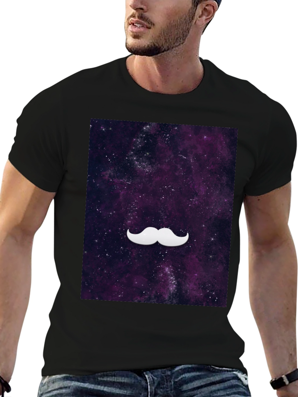 Galaxy Mustache Graphic Tee - Stylish Black Cotton T-Shirt