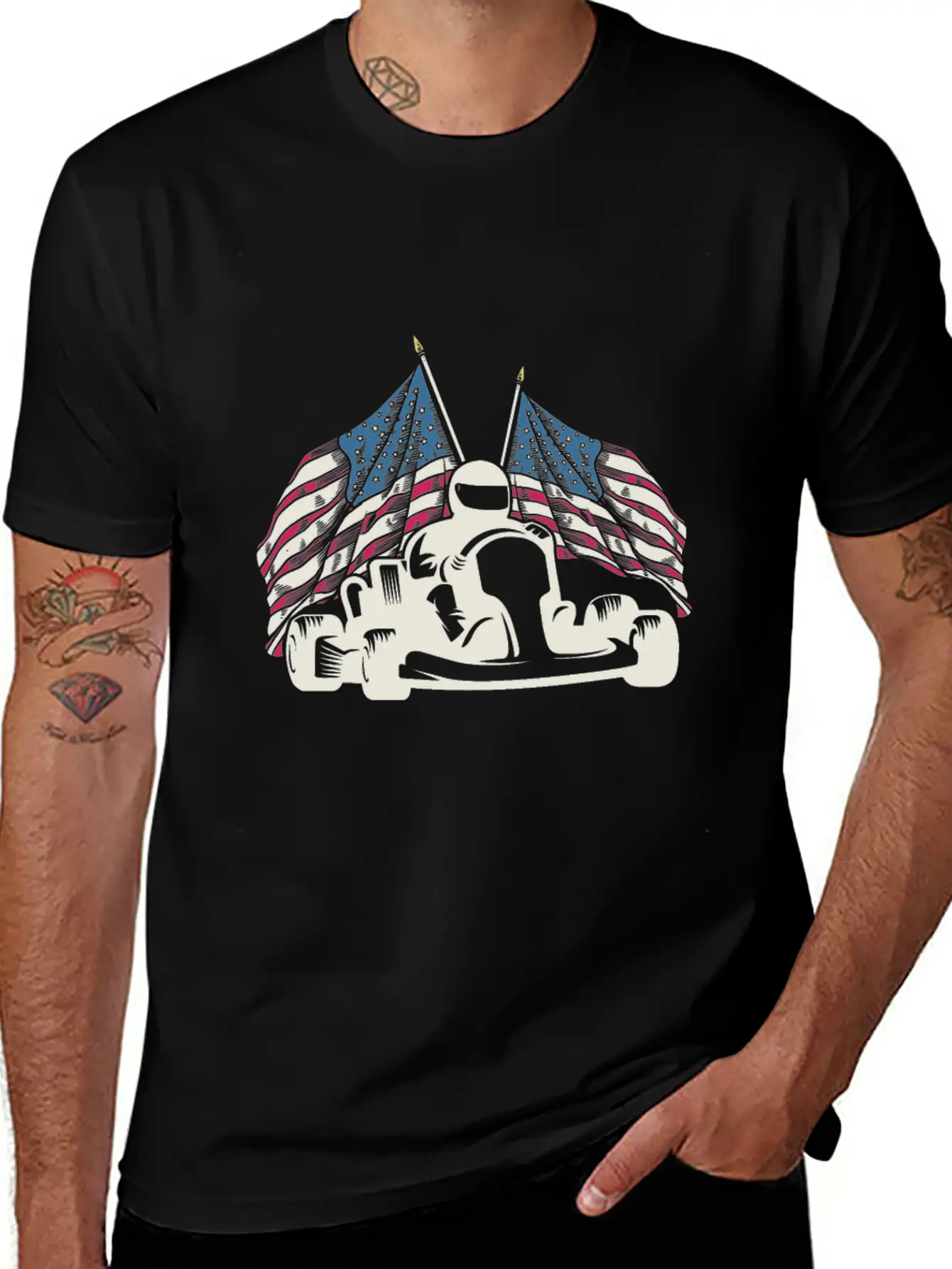 Go Kart Racing US Flags Karting GoCart Racer Unisex Casual T-Shirt – Clean Design For Daily Comfort