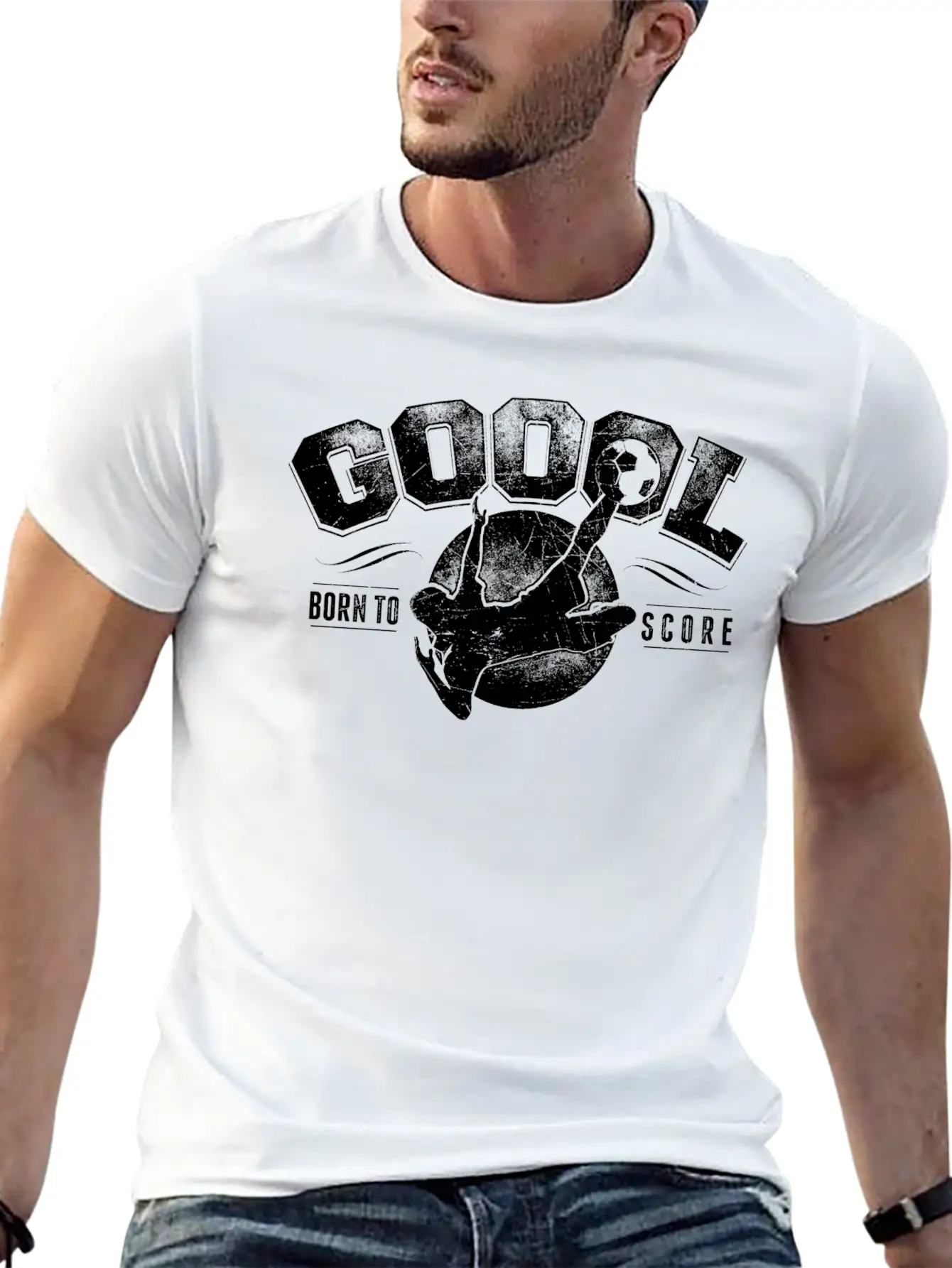 GOAL Born To Score Vintage Football White Classic Cotton Tee – Unisex Comfort For Any Season