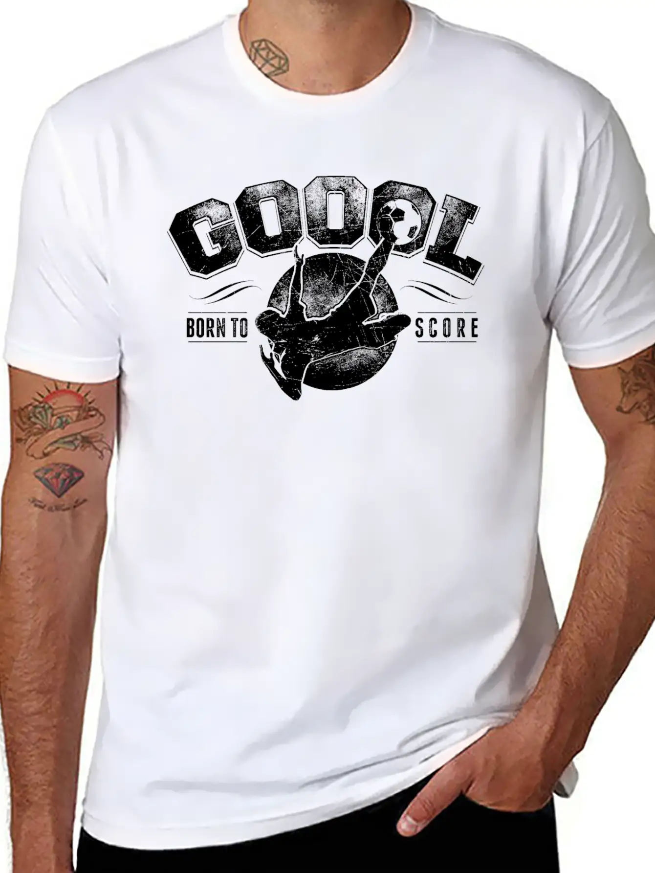 GOAL Born To Score Vintage Football White Classic Cotton Tee – Unisex Comfort For Any Season