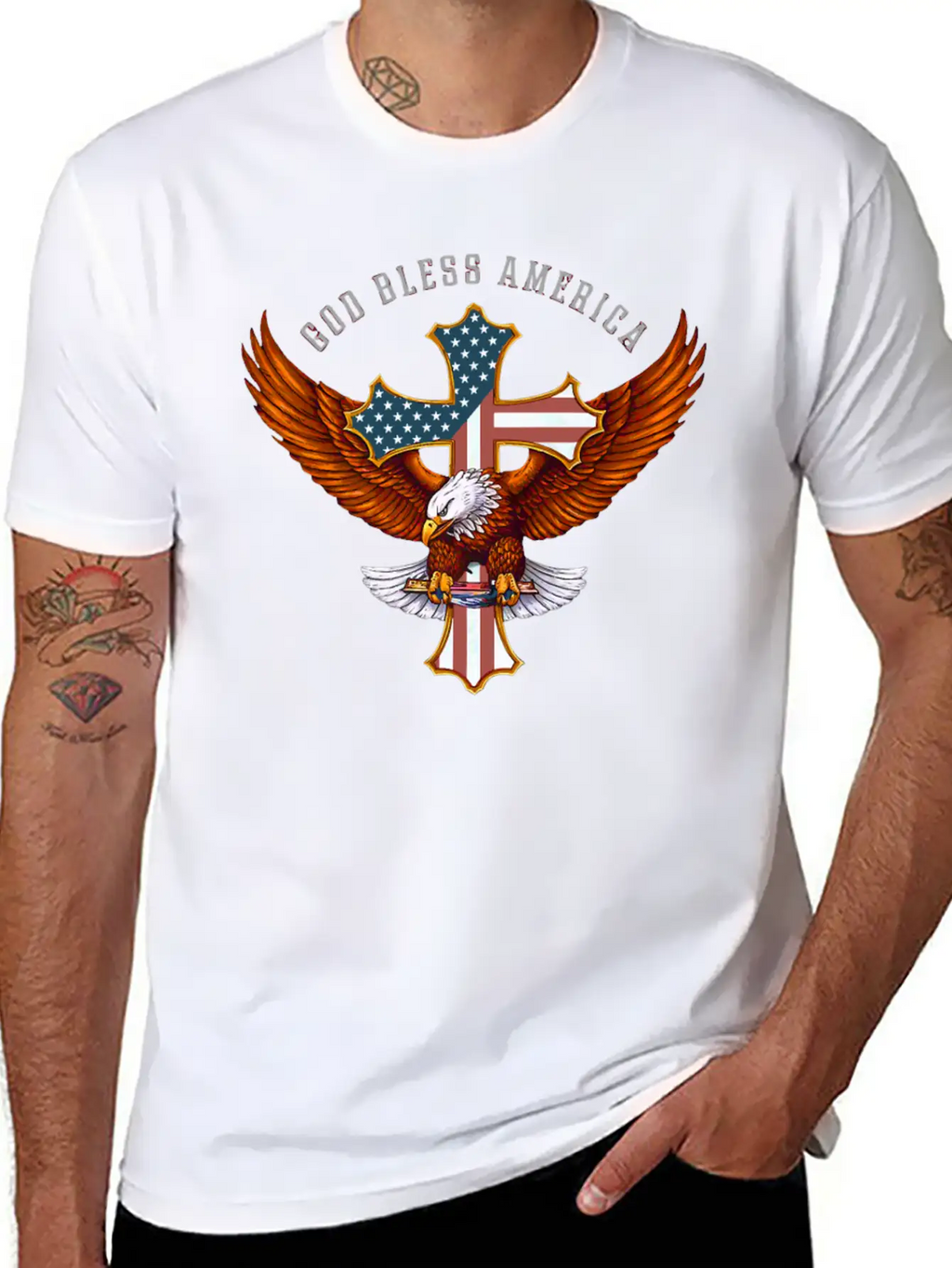 God Bless America Eagle Christian Jesus Cross Basic Graphic T-Shirt – Daily Comfort In Soft Cotton