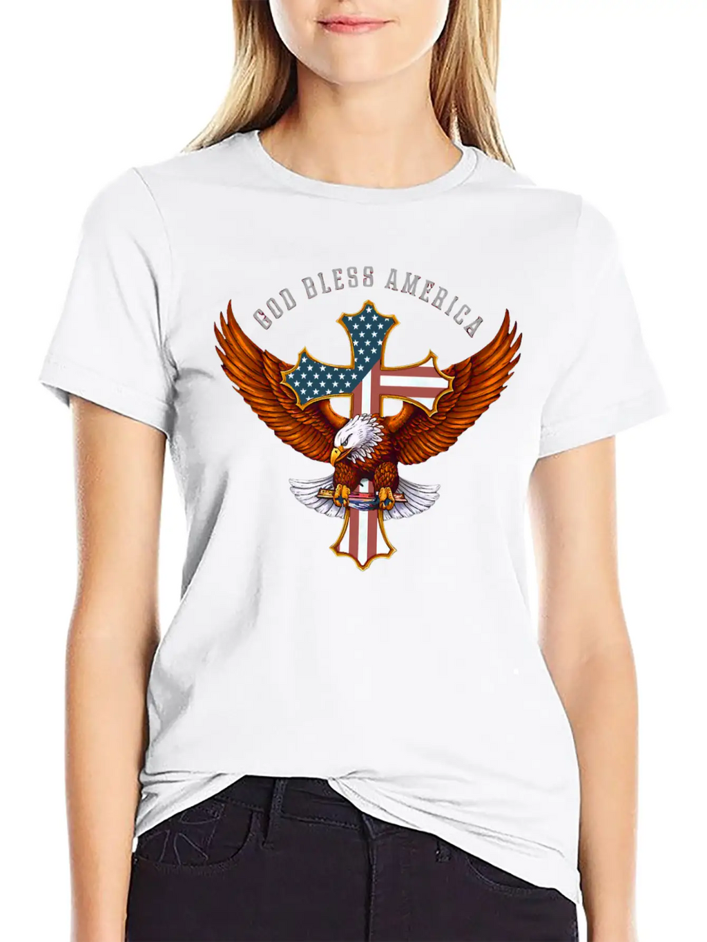 God Bless America Eagle Christian Jesus Cross Basic Graphic T-Shirt – Daily Comfort In Soft Cotton