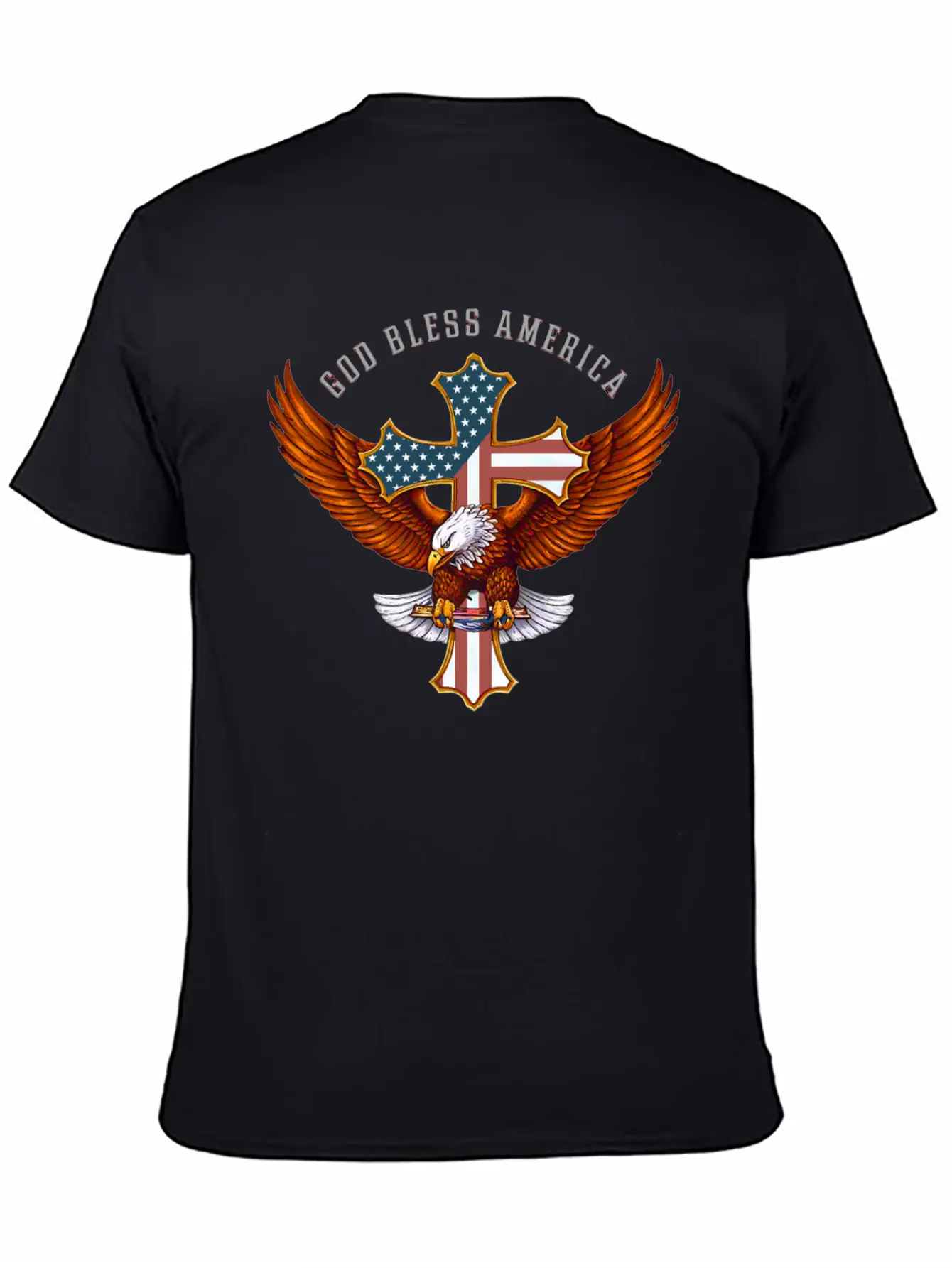 God Bless America Eagle Christian Jesus Cross Basic Graphic T-Shirt – Daily Comfort In Soft Cotton