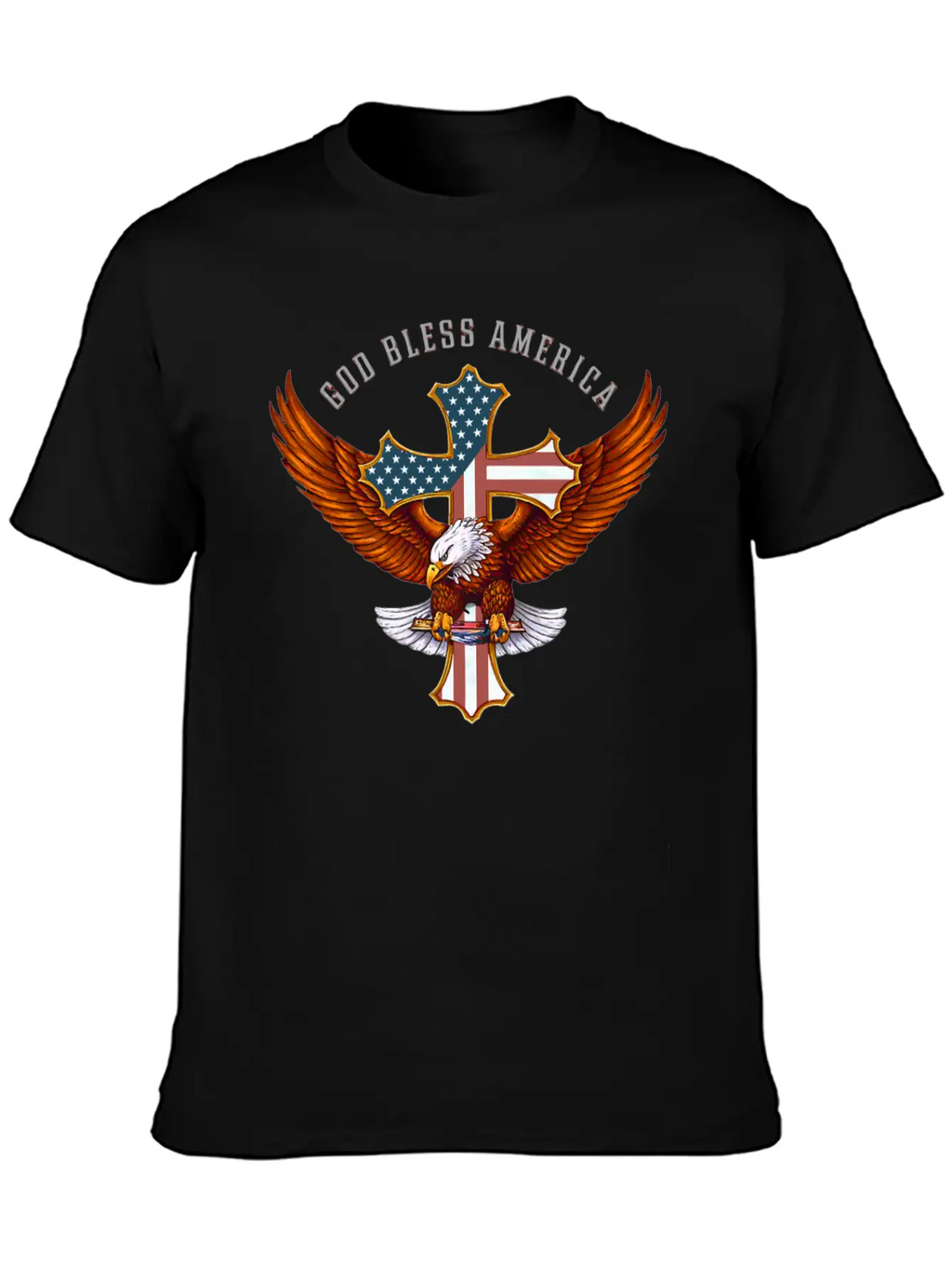 God Bless America Eagle Christian Jesus Cross Basic Graphic T-Shirt – Daily Comfort In Soft Cotton