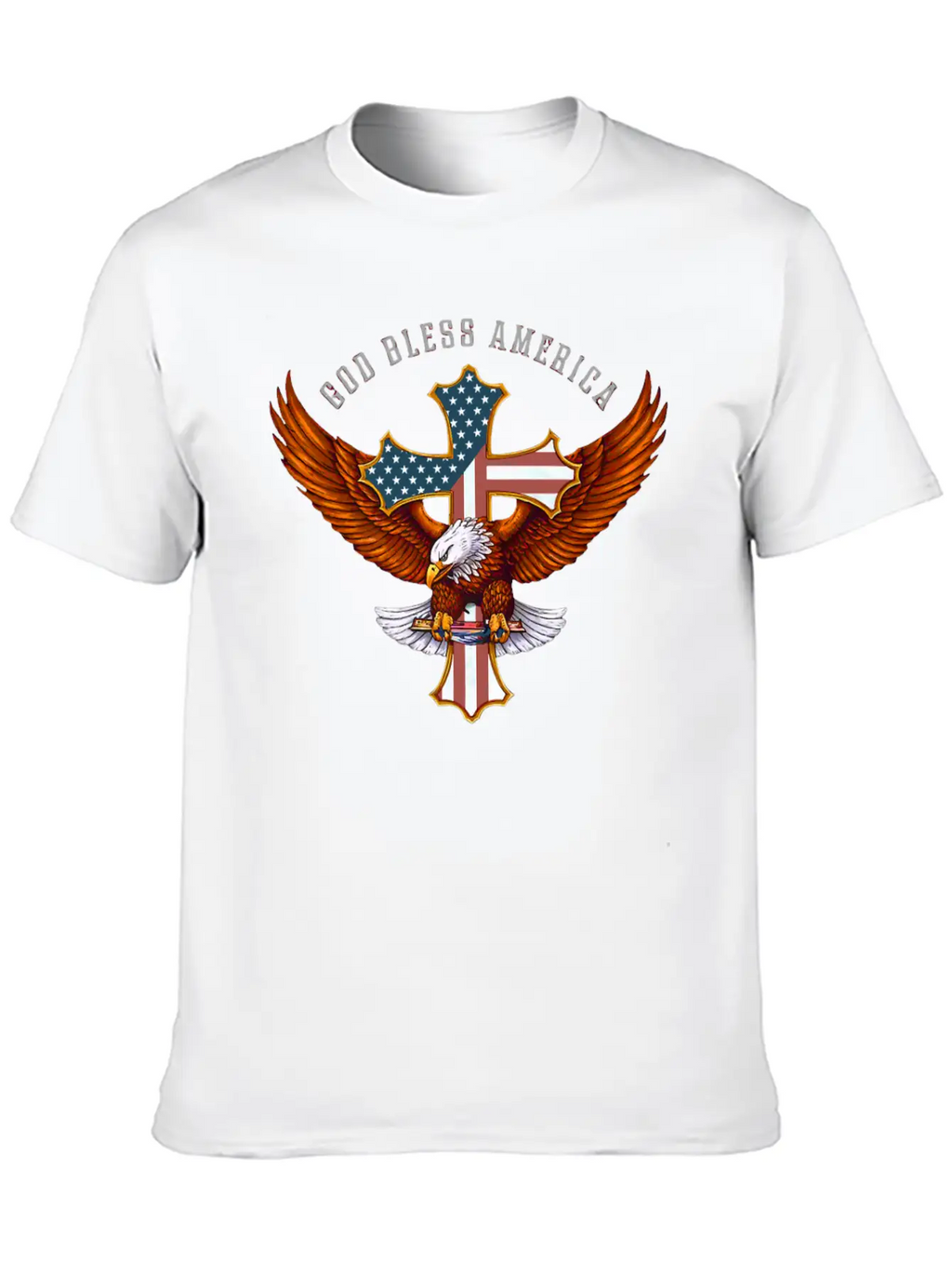 God Bless America Eagle Christian Jesus Cross Basic Graphic T-Shirt – Daily Comfort In Soft Cotton