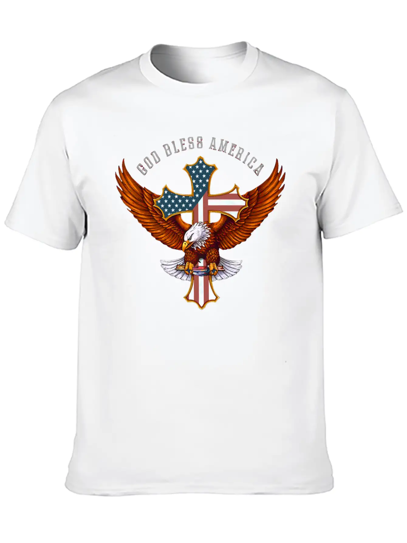 God Bless America Eagle Christian Jesus Cross Basic Graphic T-Shirt – Daily Comfort In Soft Cotton