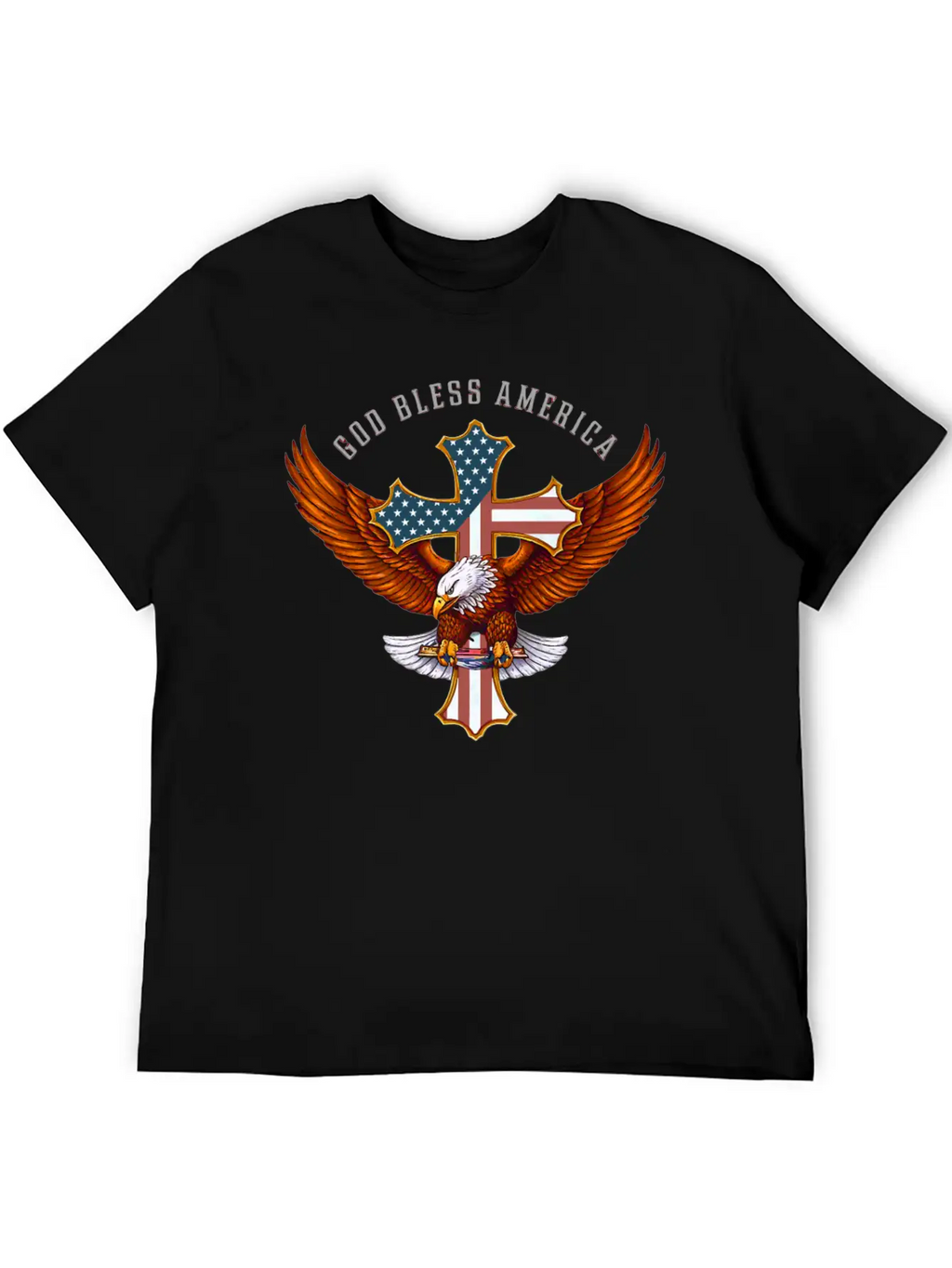 God Bless America Eagle Christian Jesus Cross Basic Graphic T-Shirt – Daily Comfort In Soft Cotton