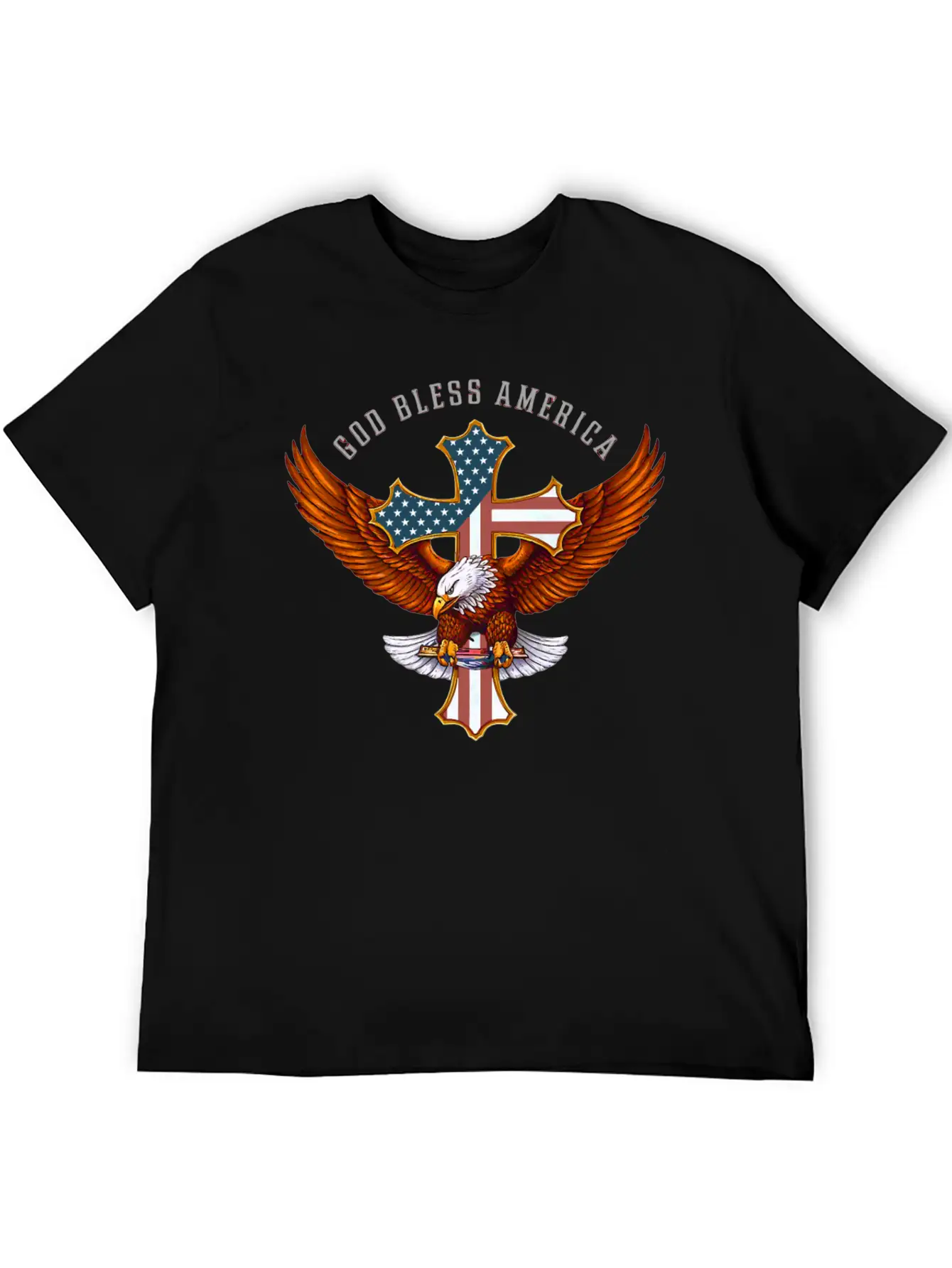 God Bless America Eagle Christian Jesus Cross Basic Graphic T-Shirt – Daily Comfort In Soft Cotton