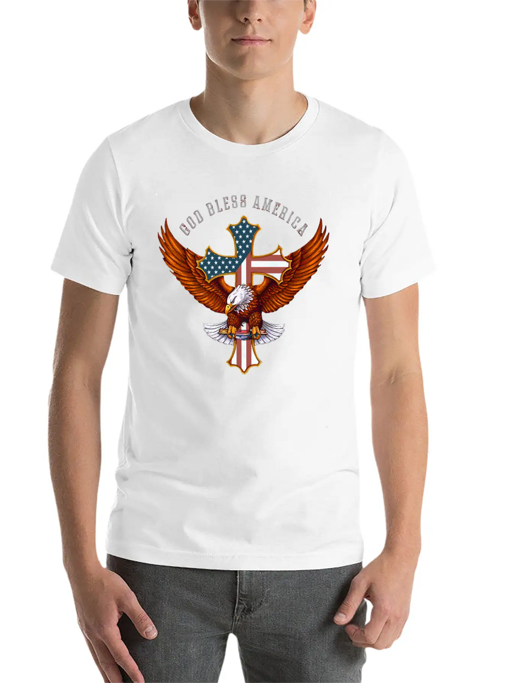 God Bless America Eagle Christian Jesus Cross Basic Graphic T-Shirt – Daily Comfort In Soft Cotton