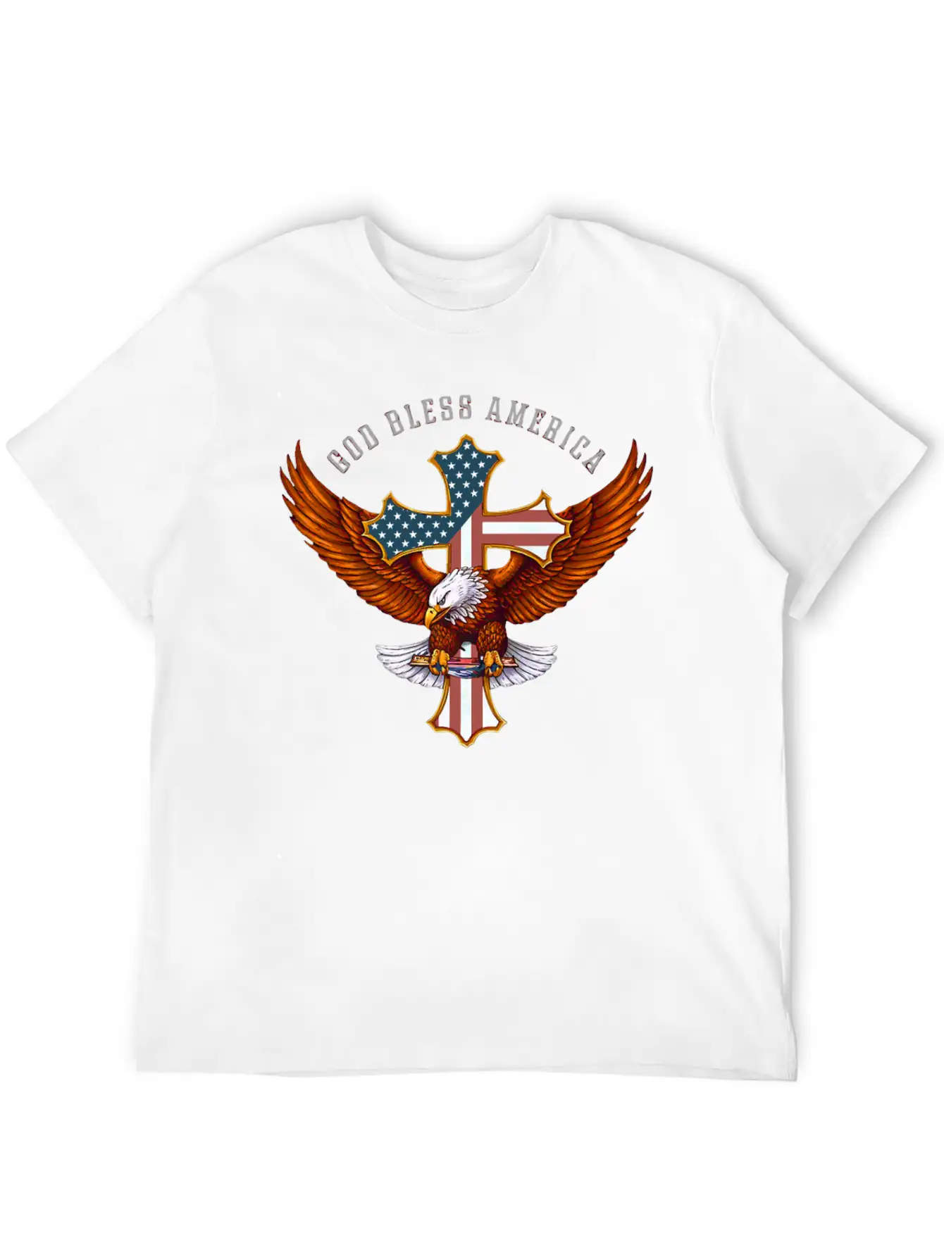 God Bless America Eagle Christian Jesus Cross Basic Graphic T-Shirt – Daily Comfort In Soft Cotton