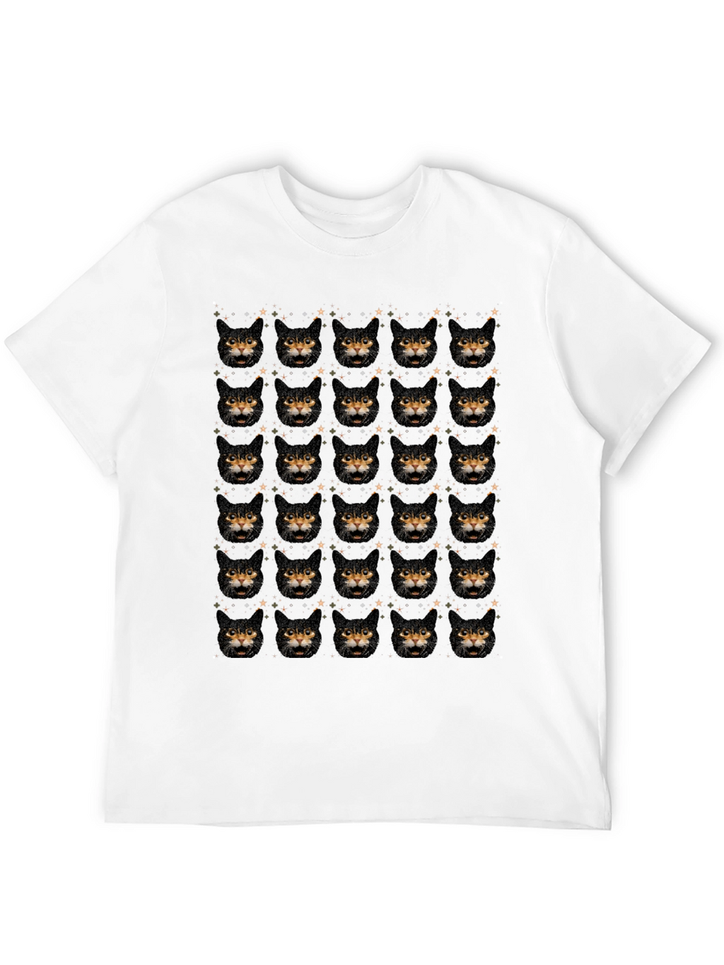 Cat Face Pattern Black T-Shirt